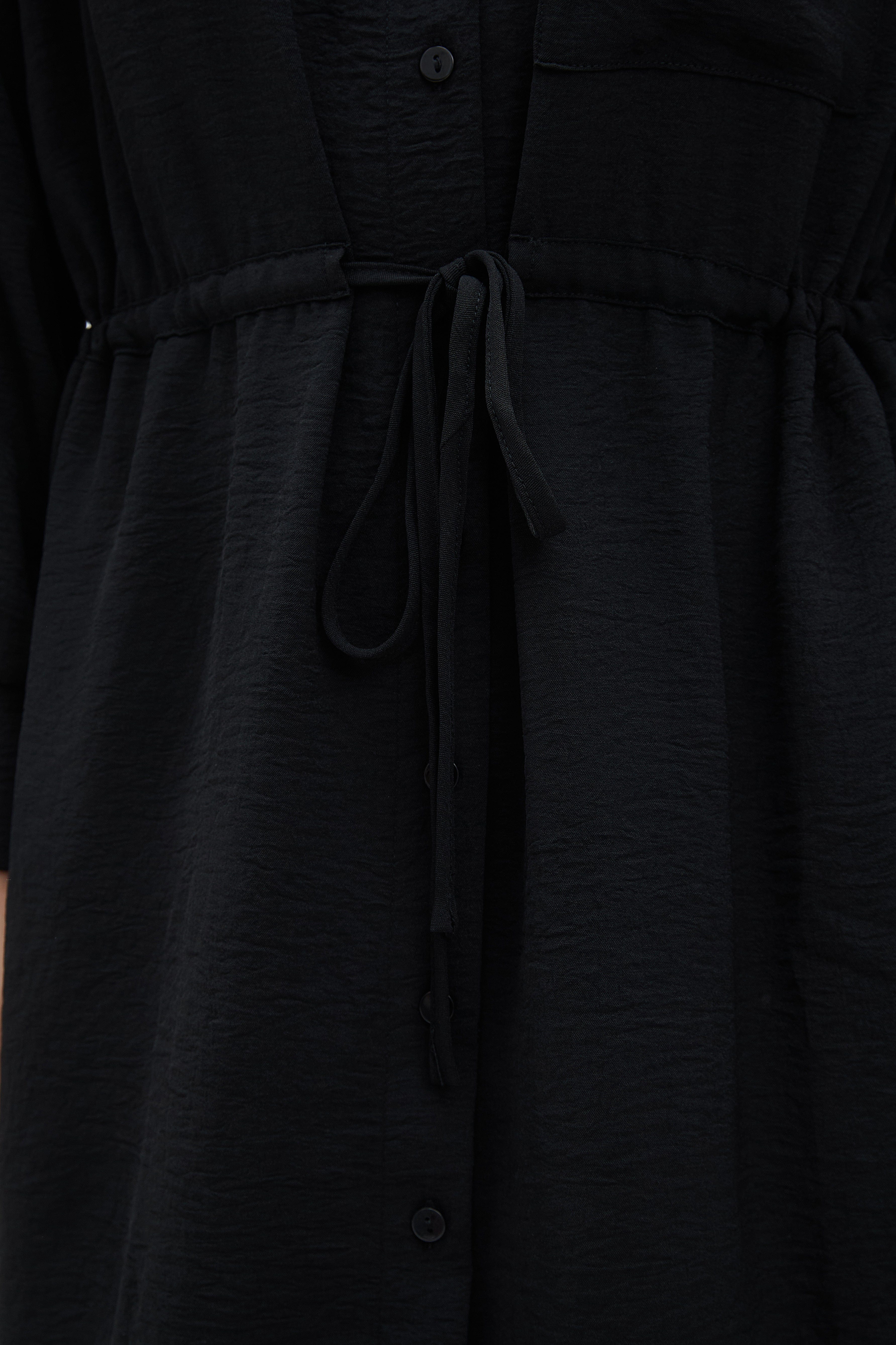 نتشي فستان نسائي ميدي بأكمام طويلة ورباط على الخصر سادة