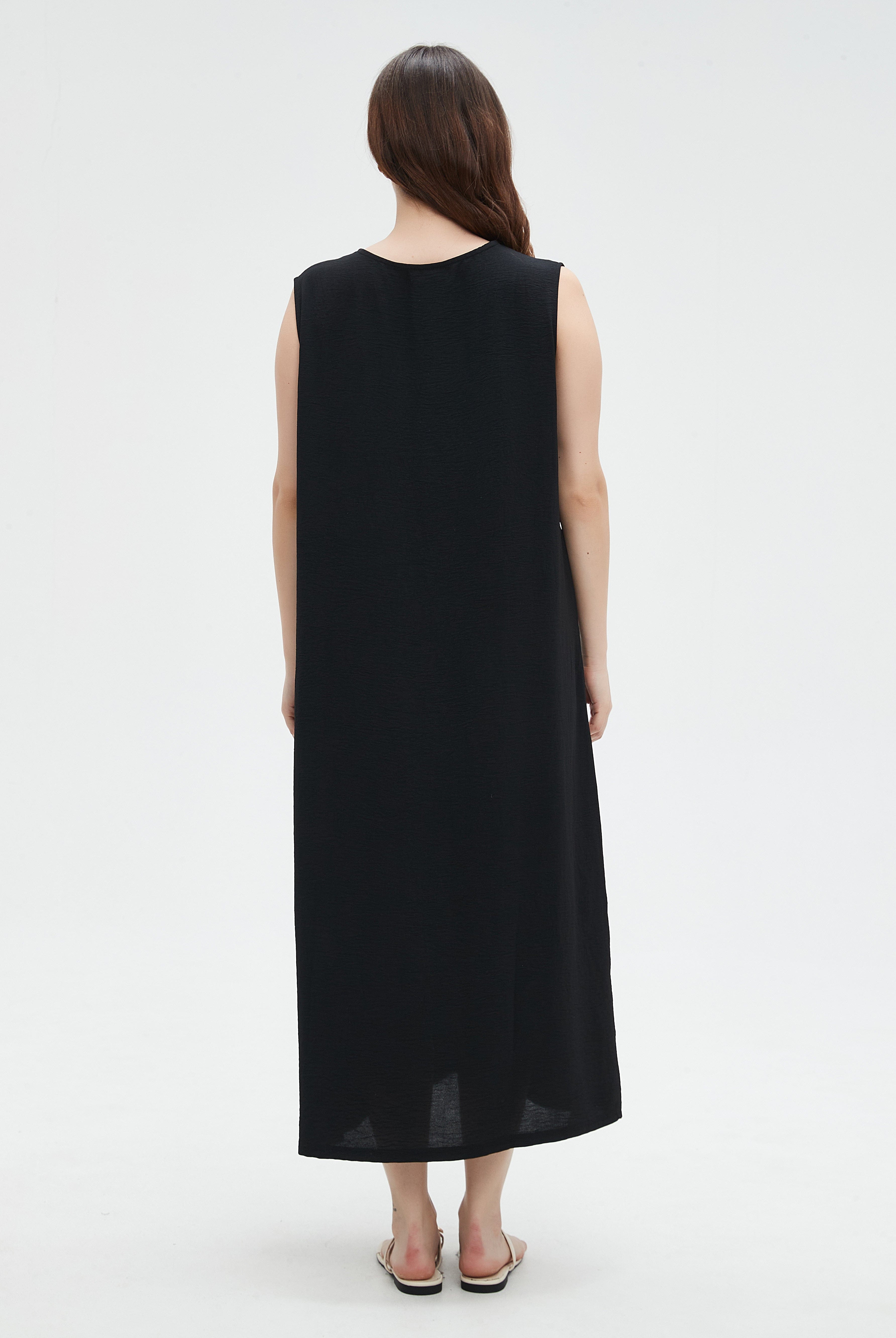 نتشي فستان ميدي نسائي طويل كات ساده واسع