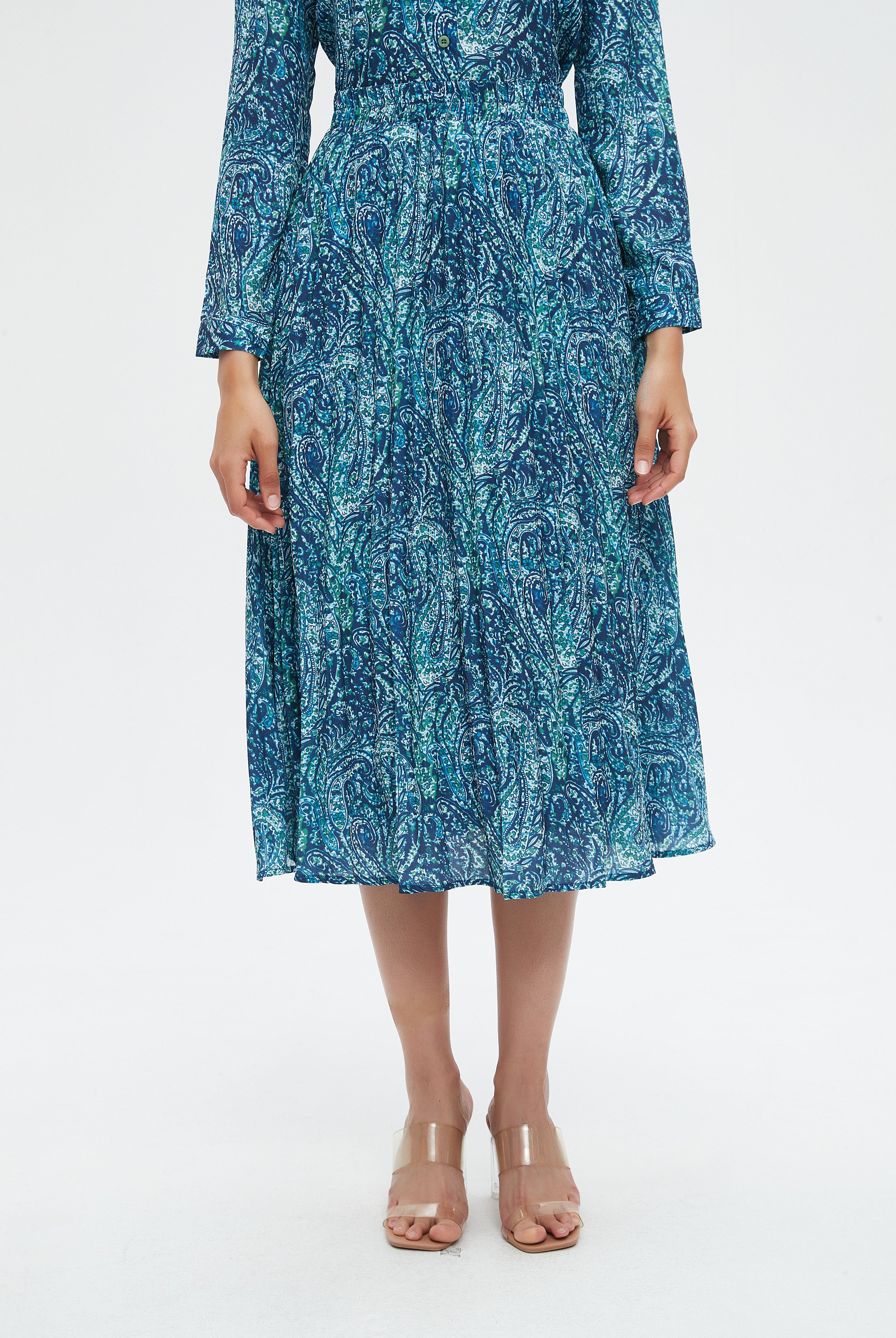 نتشي تنورة نسائية ميدي مشجرة كشكش من الخصر