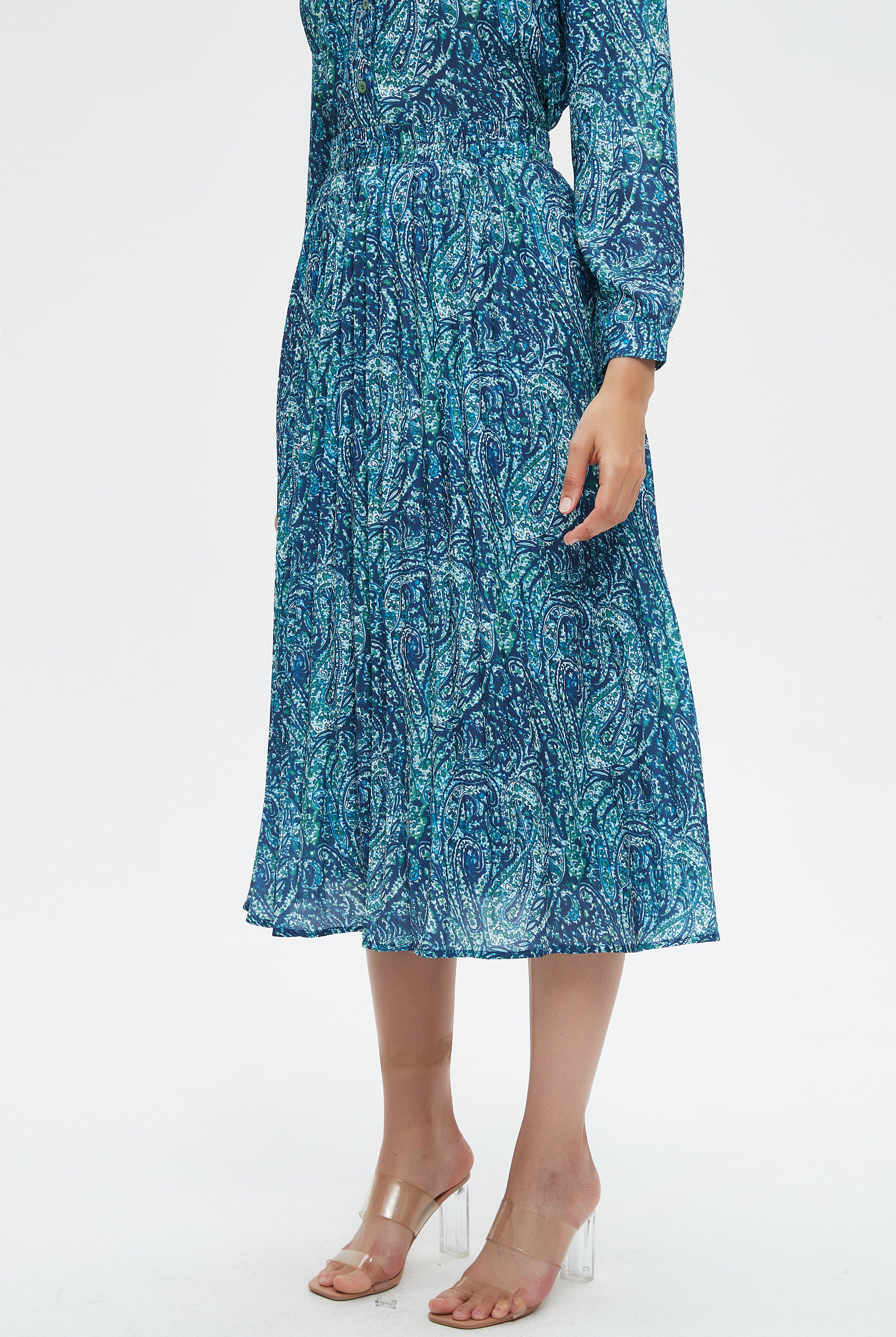 نتشي تنورة نسائية ميدي مشجرة كشكش من الخصر