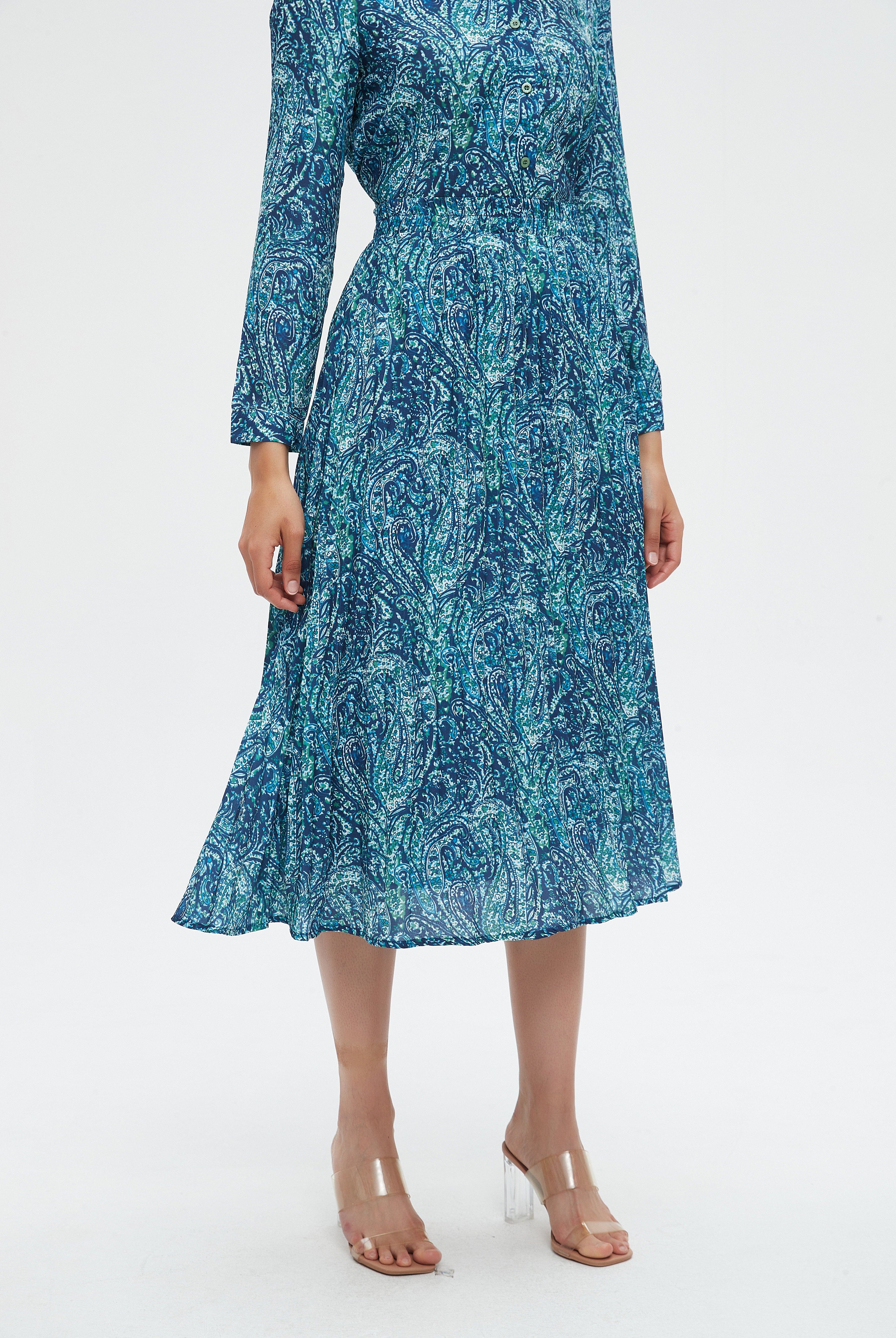 نتشي تنورة نسائية ميدي مشجرة كشكش من الخصر