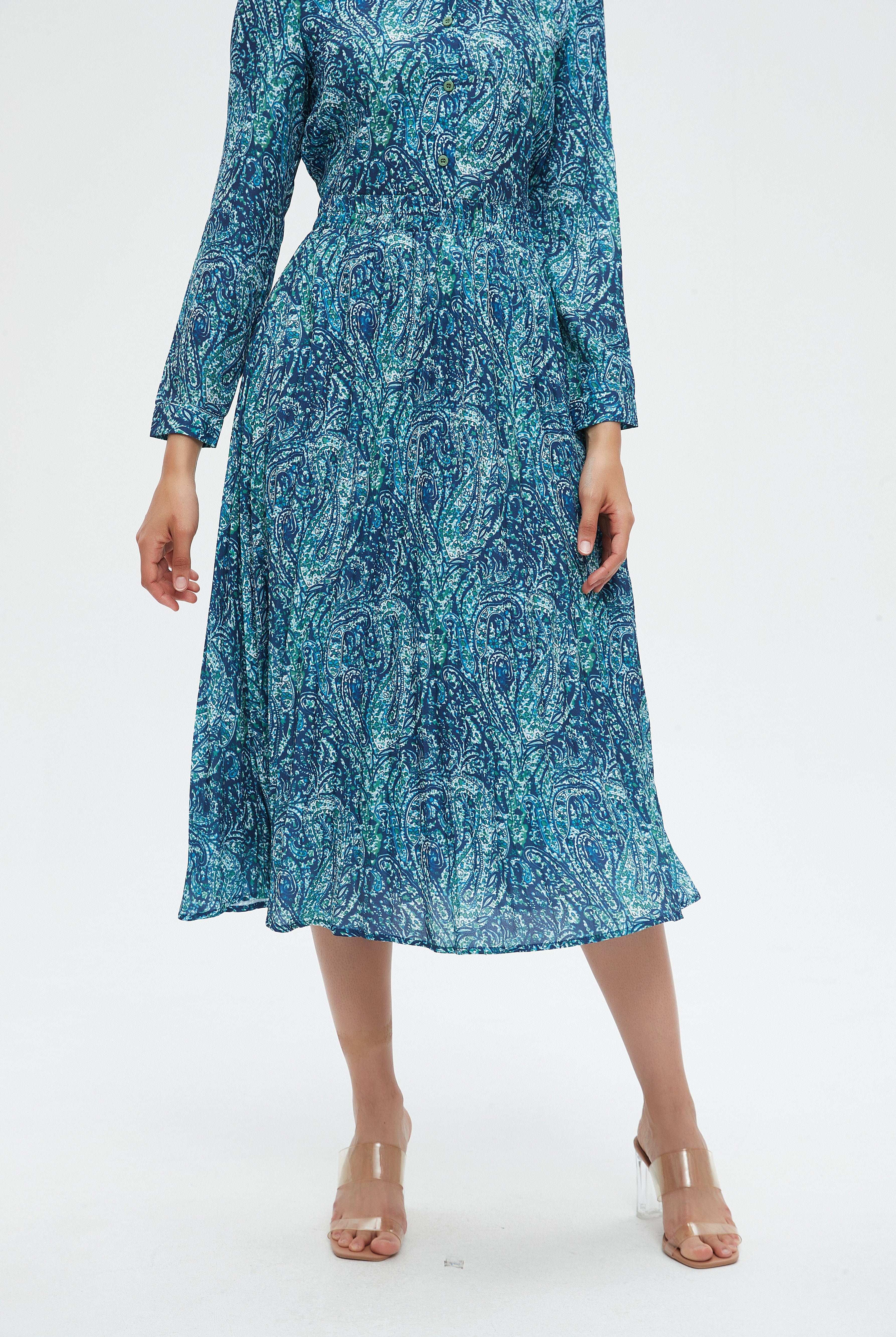 نتشي تنورة نسائية ميدي مشجرة كشكش من الخصر