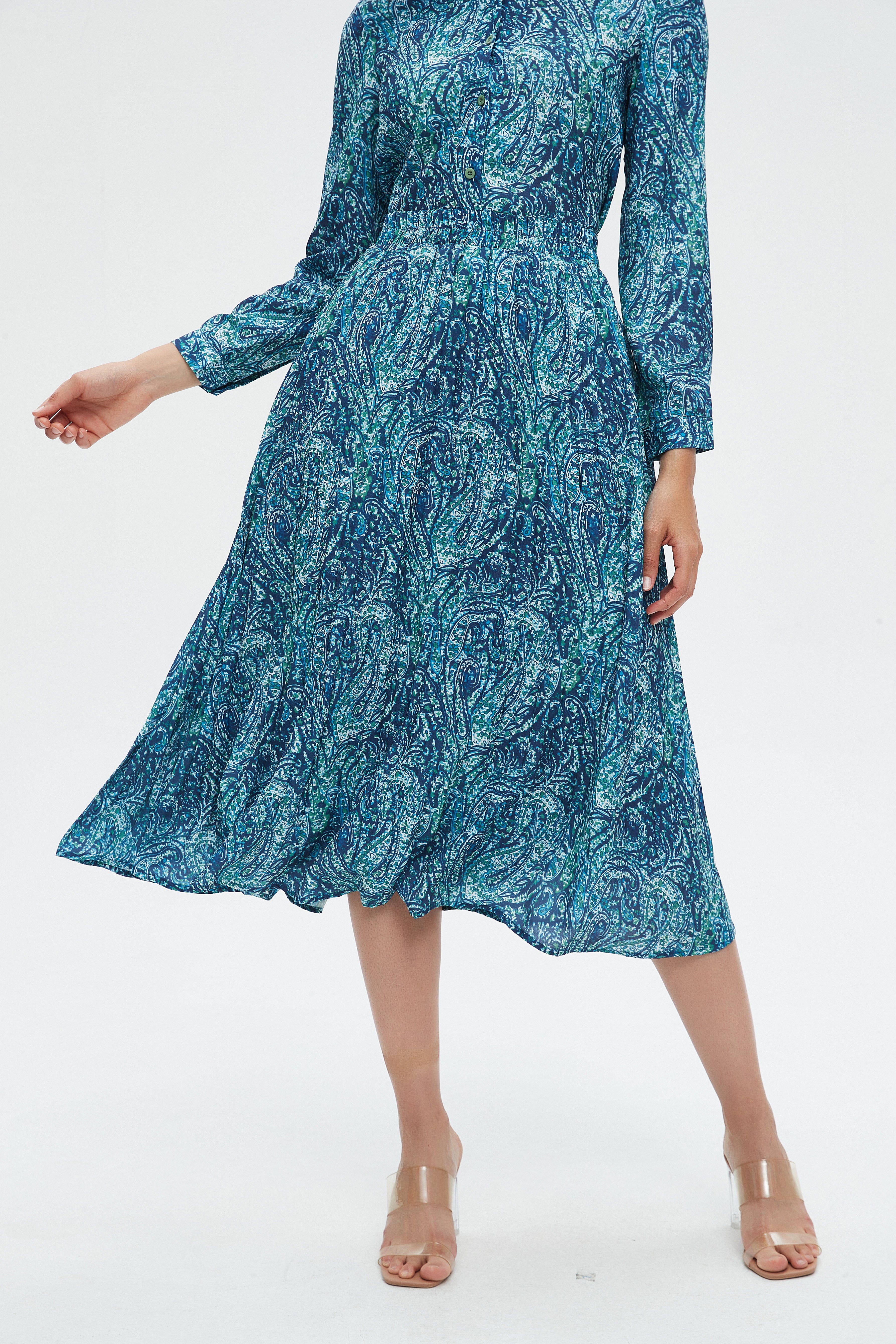 نتشي تنورة نسائية ميدي مشجرة كشكش من الخصر