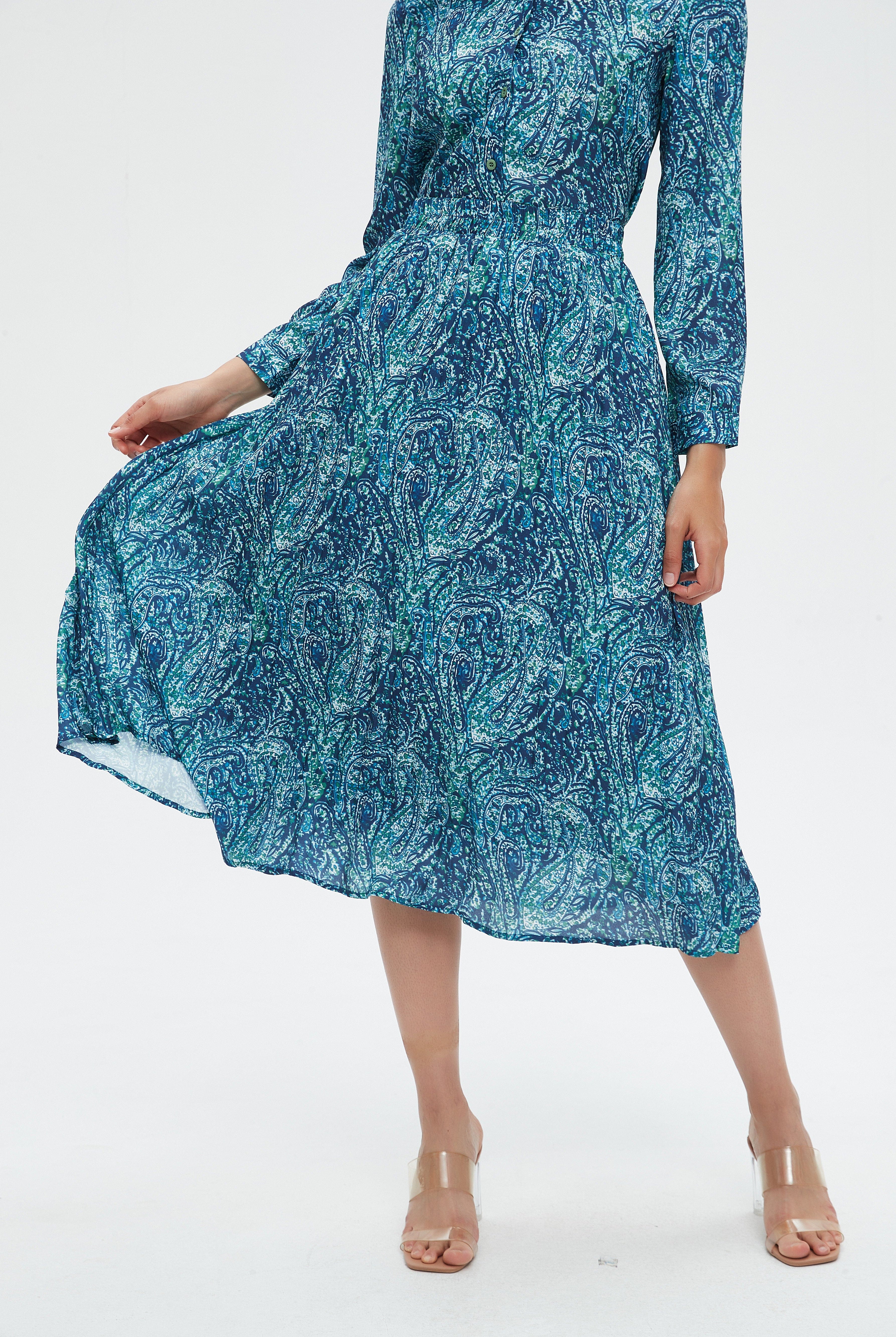 نتشي تنورة نسائية ميدي مشجرة كشكش من الخصر