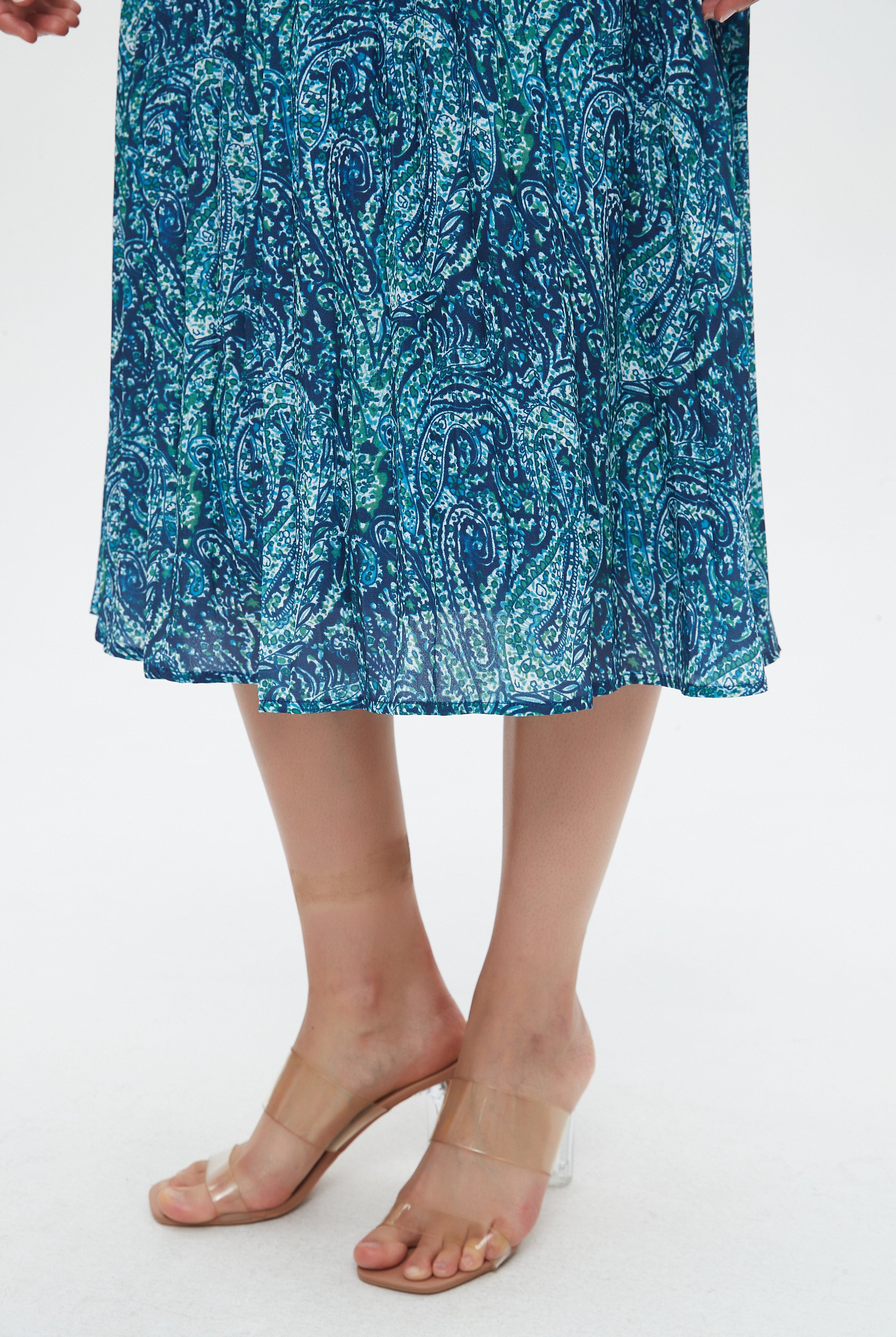 نتشي تنورة نسائية ميدي مشجرة كشكش من الخصر