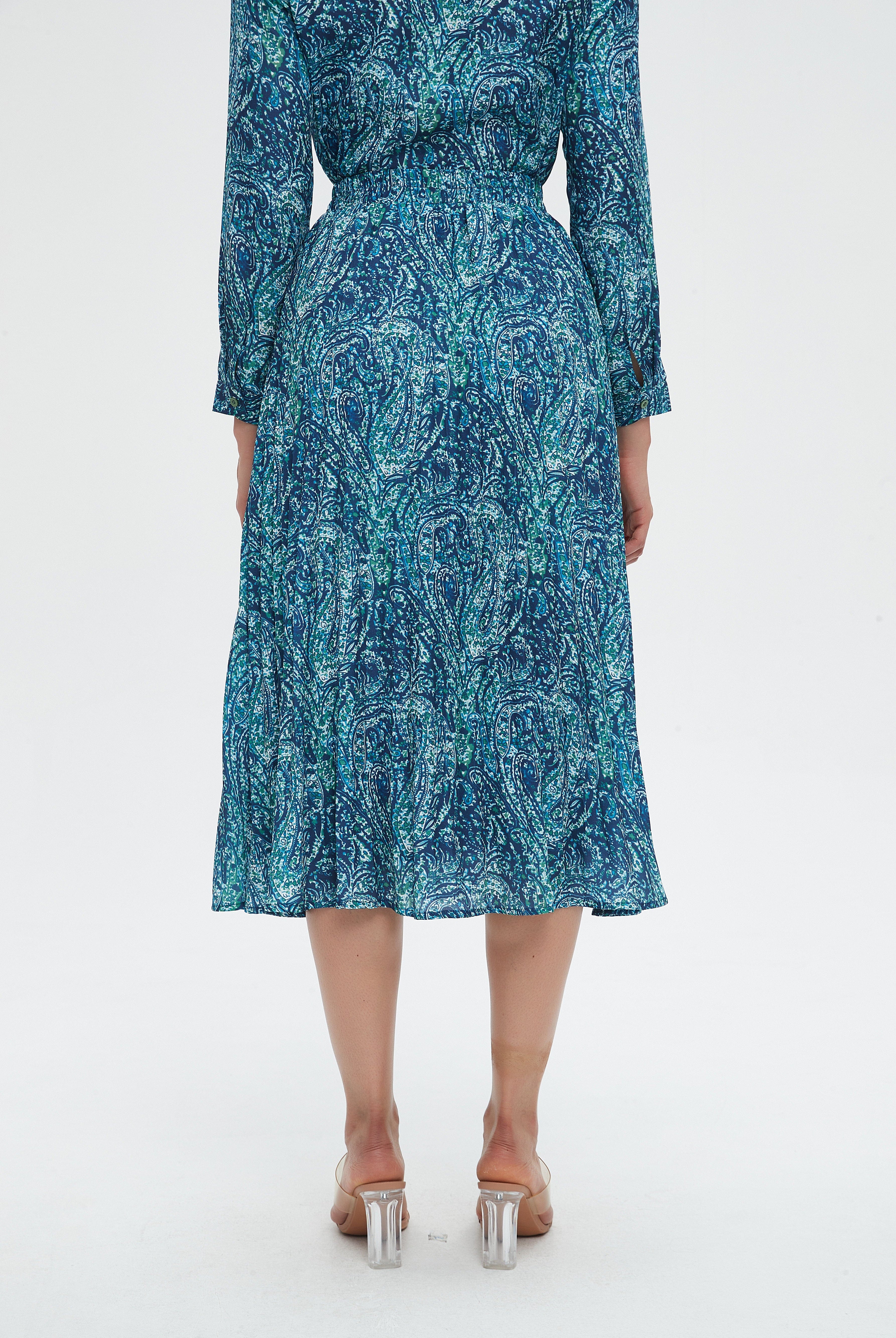 نتشي تنورة نسائية ميدي مشجرة كشكش من الخصر