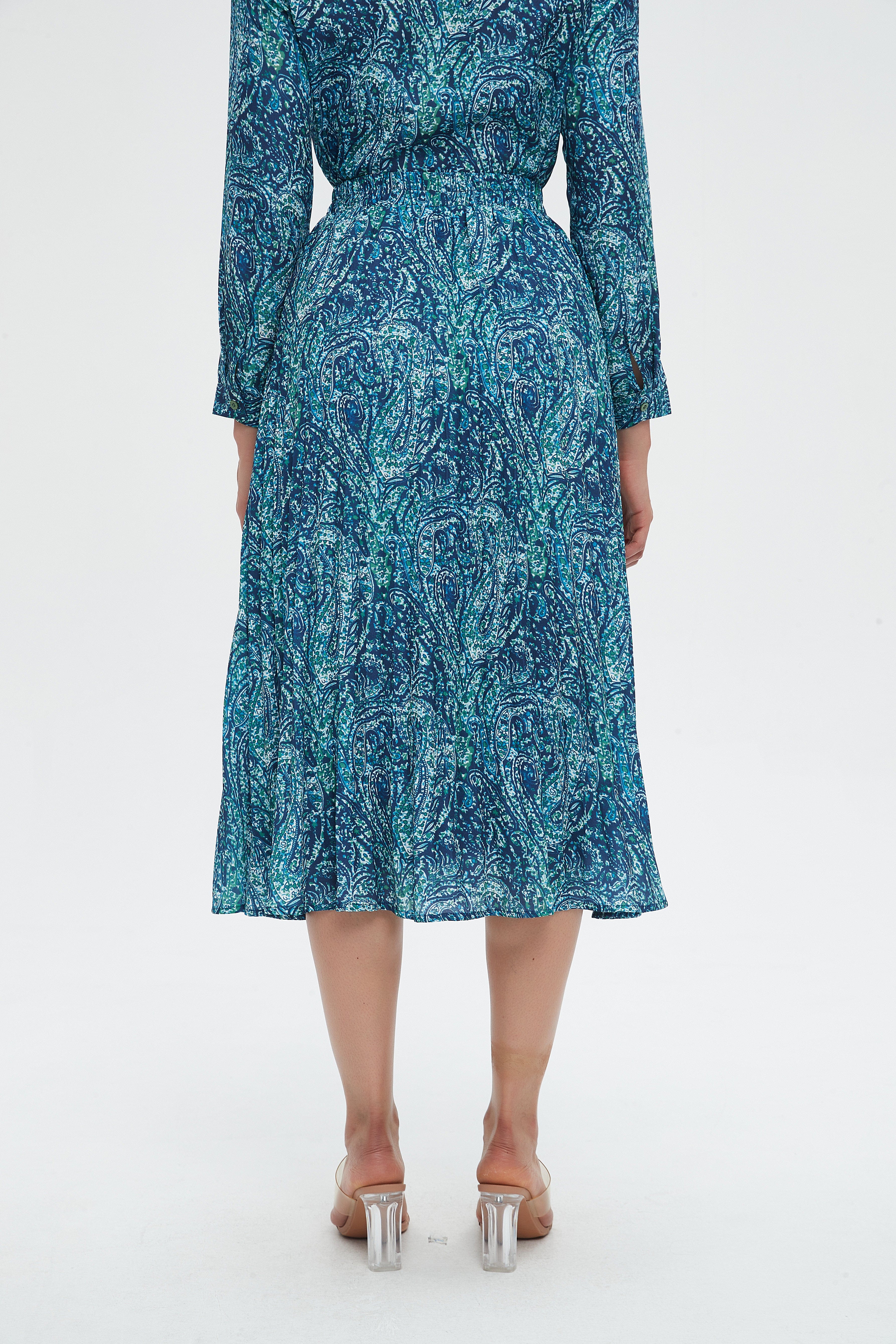 نتشي تنورة نسائية ميدي مشجرة كشكش من الخصر