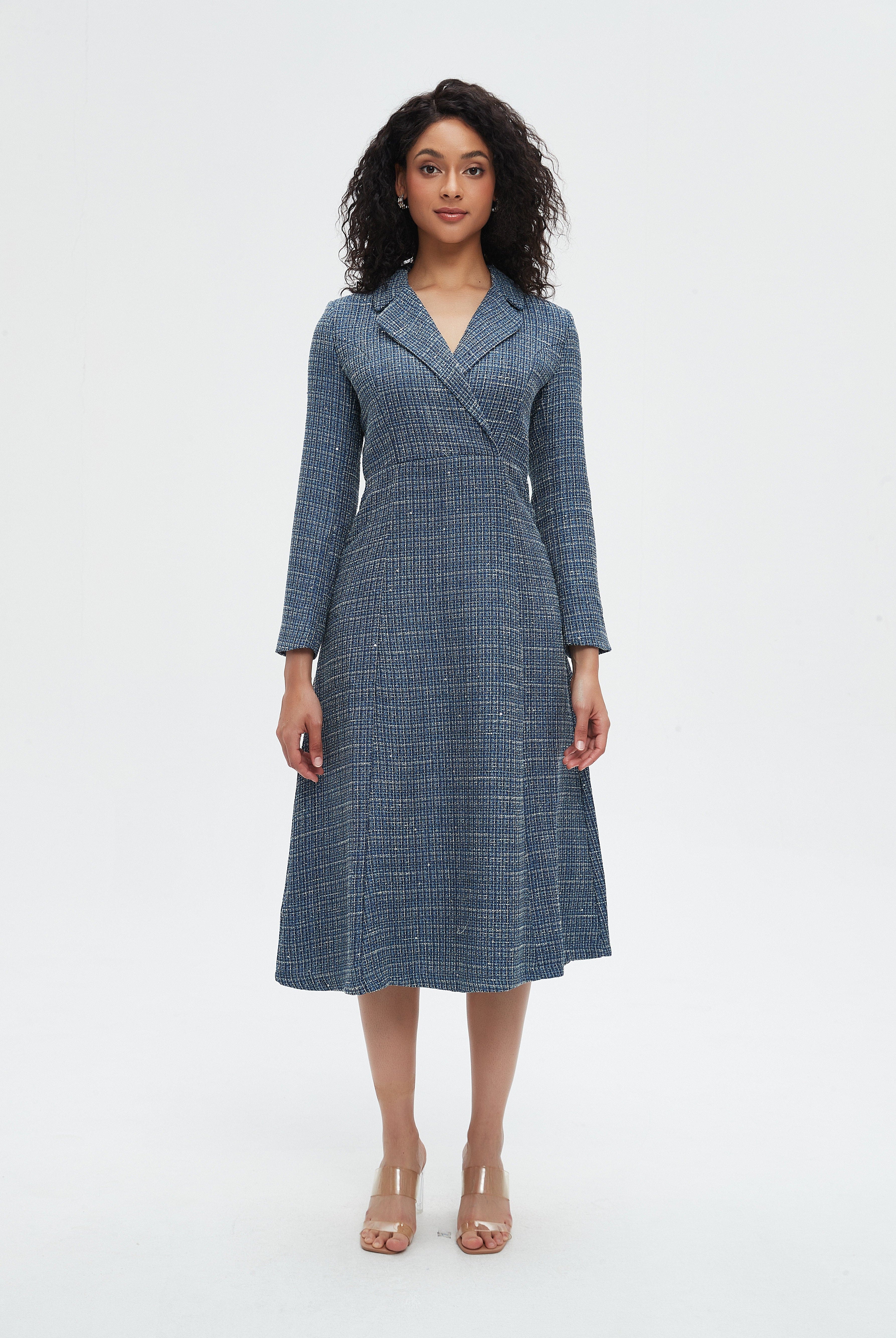 نتشي فستان نسائي ميدي اكمام طويلة مزخرف