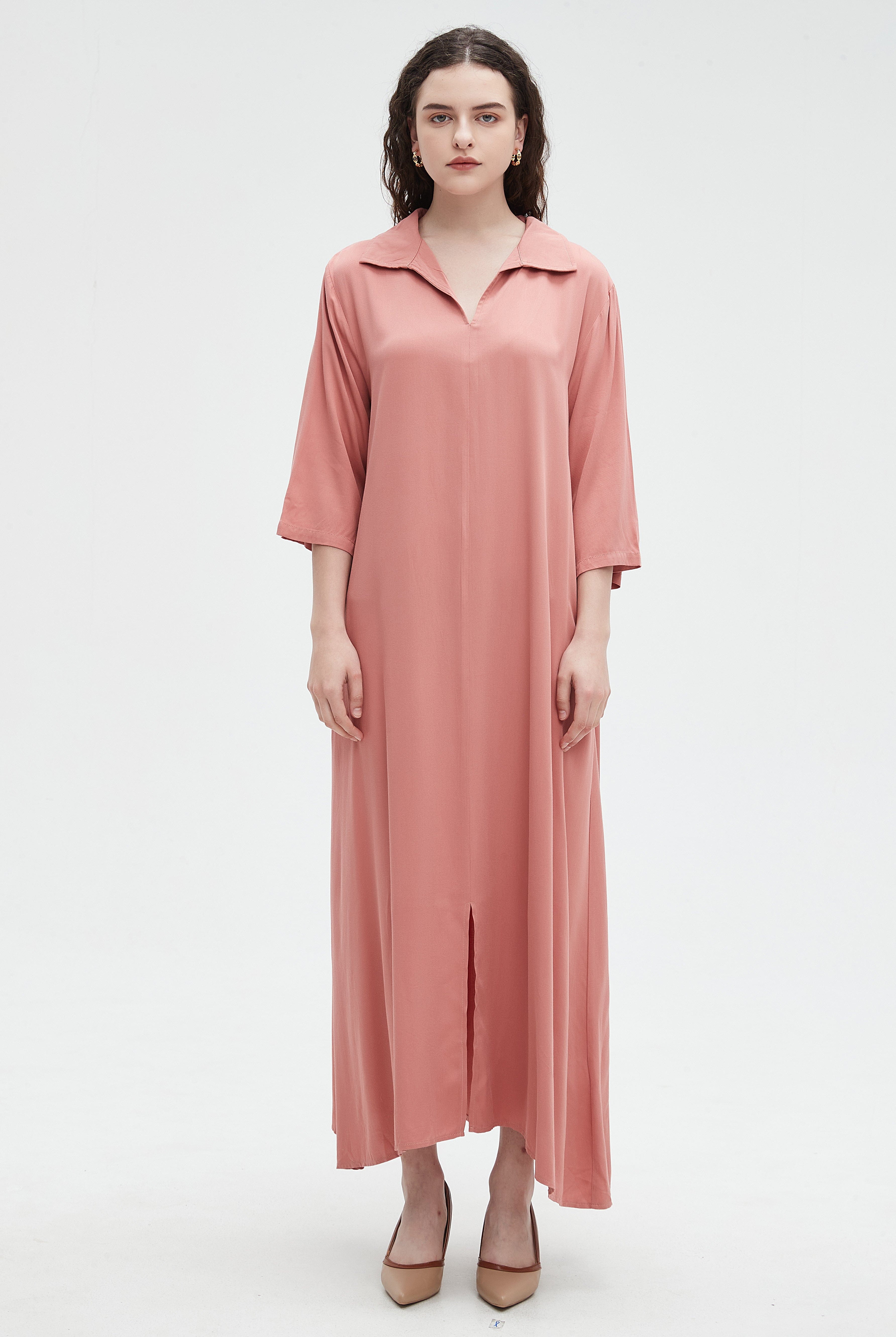 نتشي فستان ماكسي 3/4 كم بياقة