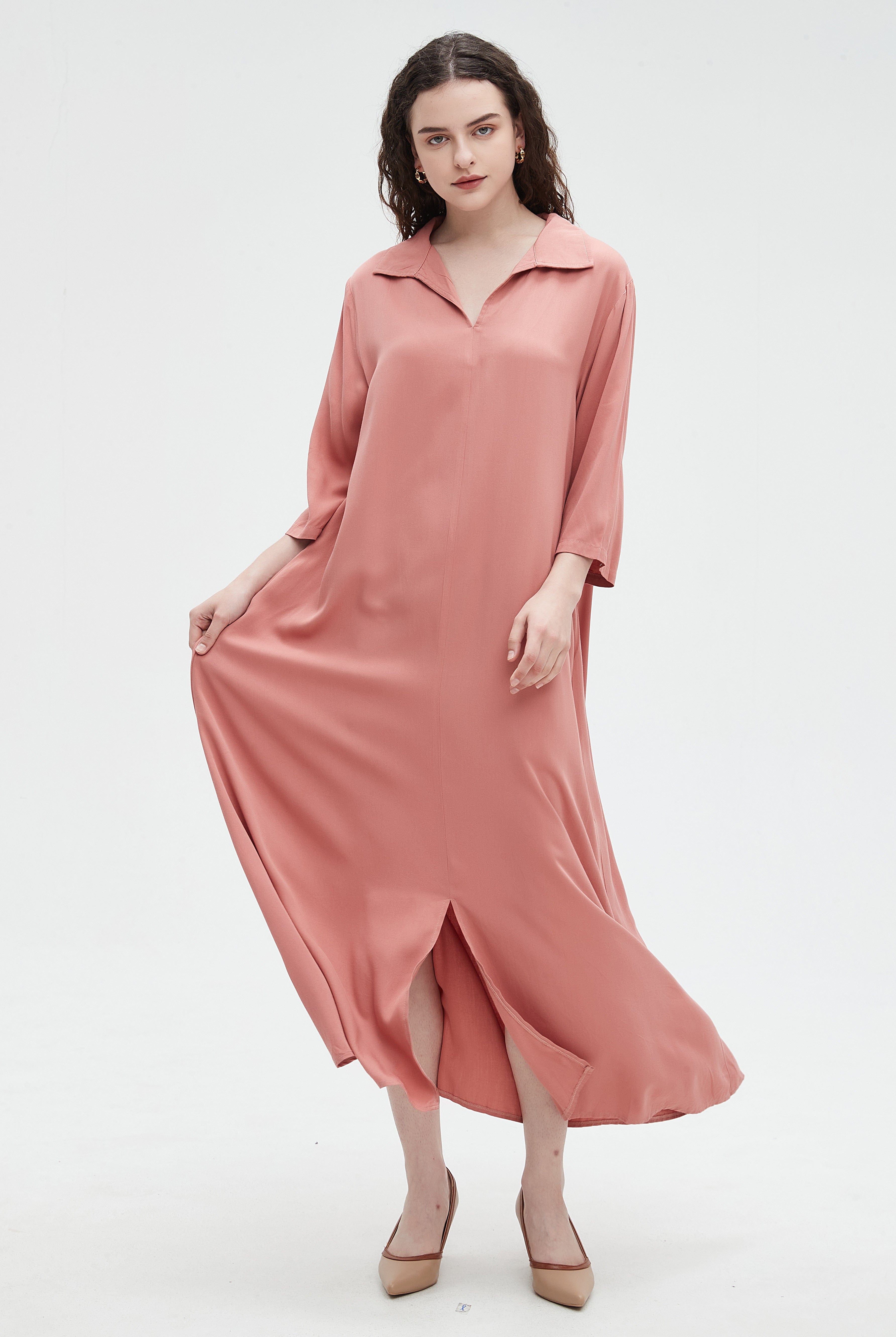 نتشي فستان ماكسي 3/4 كم بياقة