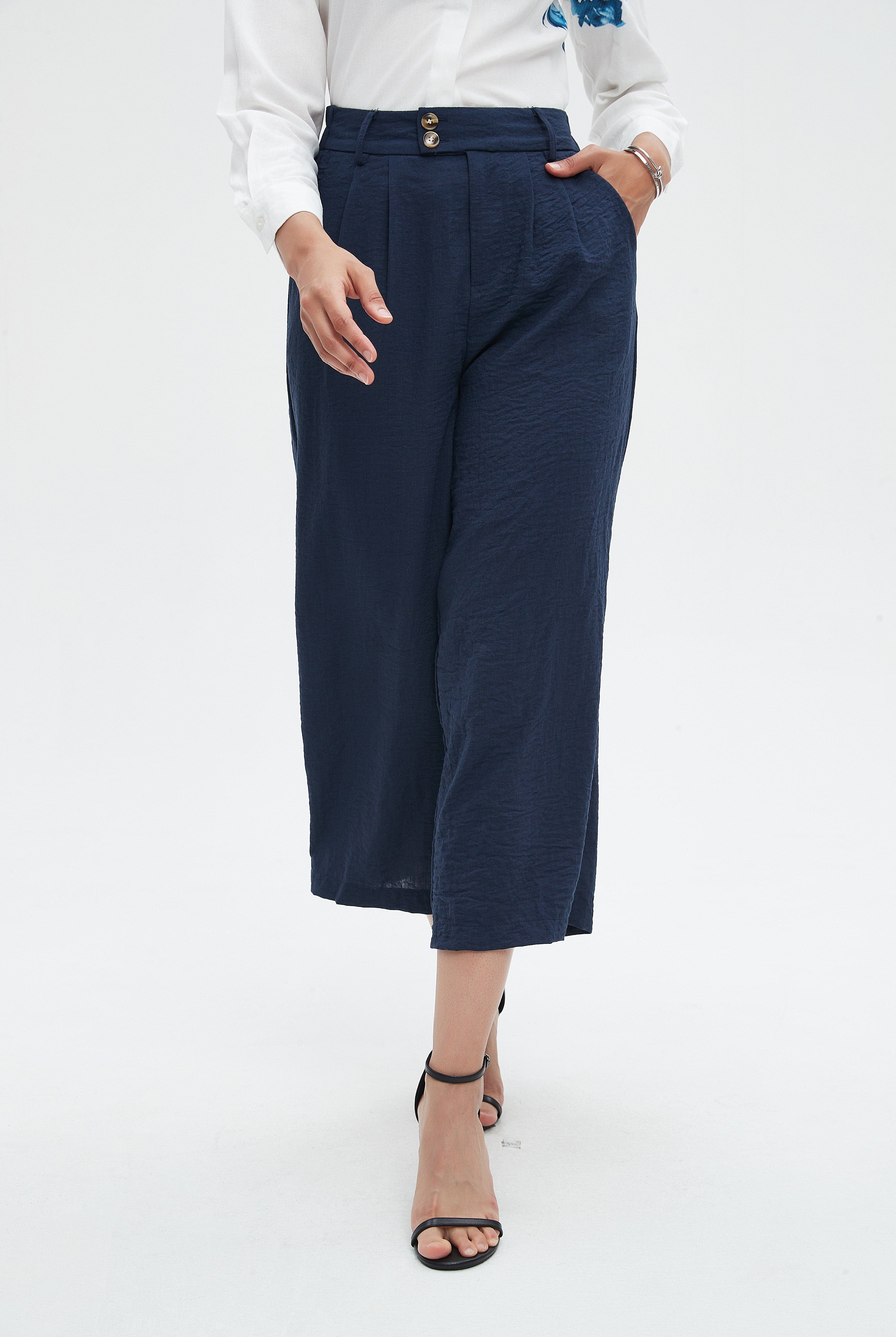 نتشي بنطلون طويل فضفاض بأزرار نسائي