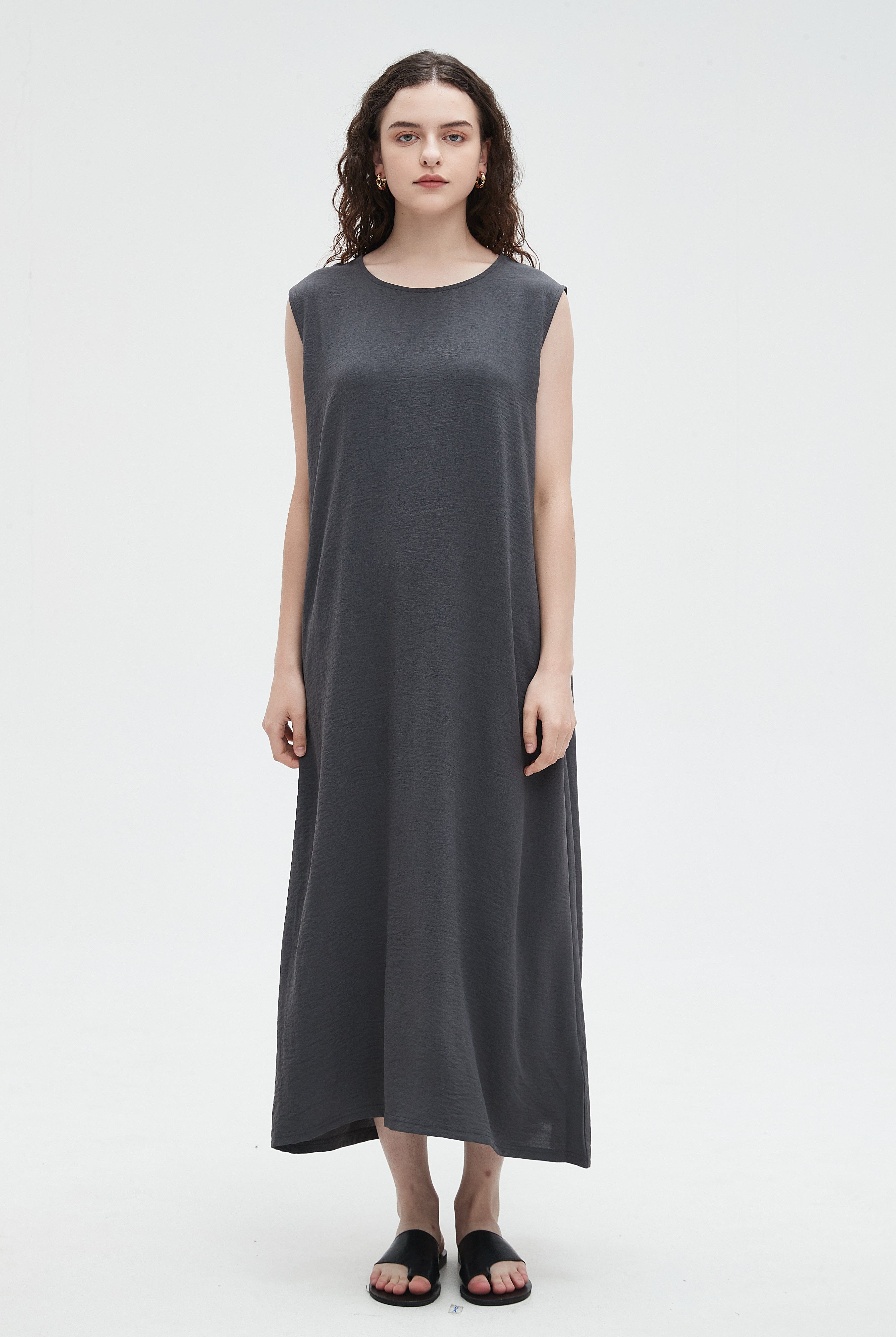 نتشي فستان ميدي نسائي طويل كات ساده واسع