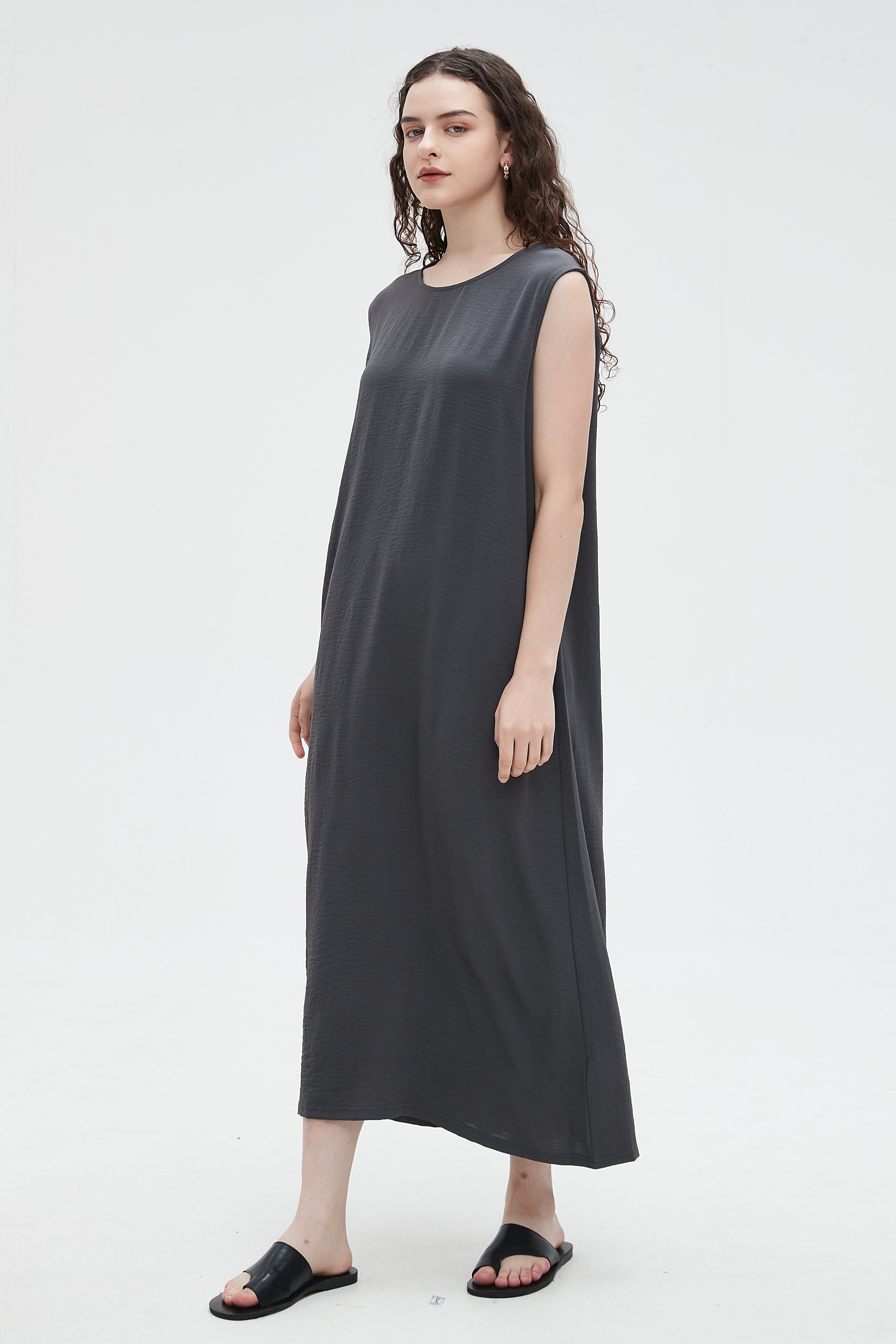 نتشي فستان ميدي نسائي طويل كات ساده واسع