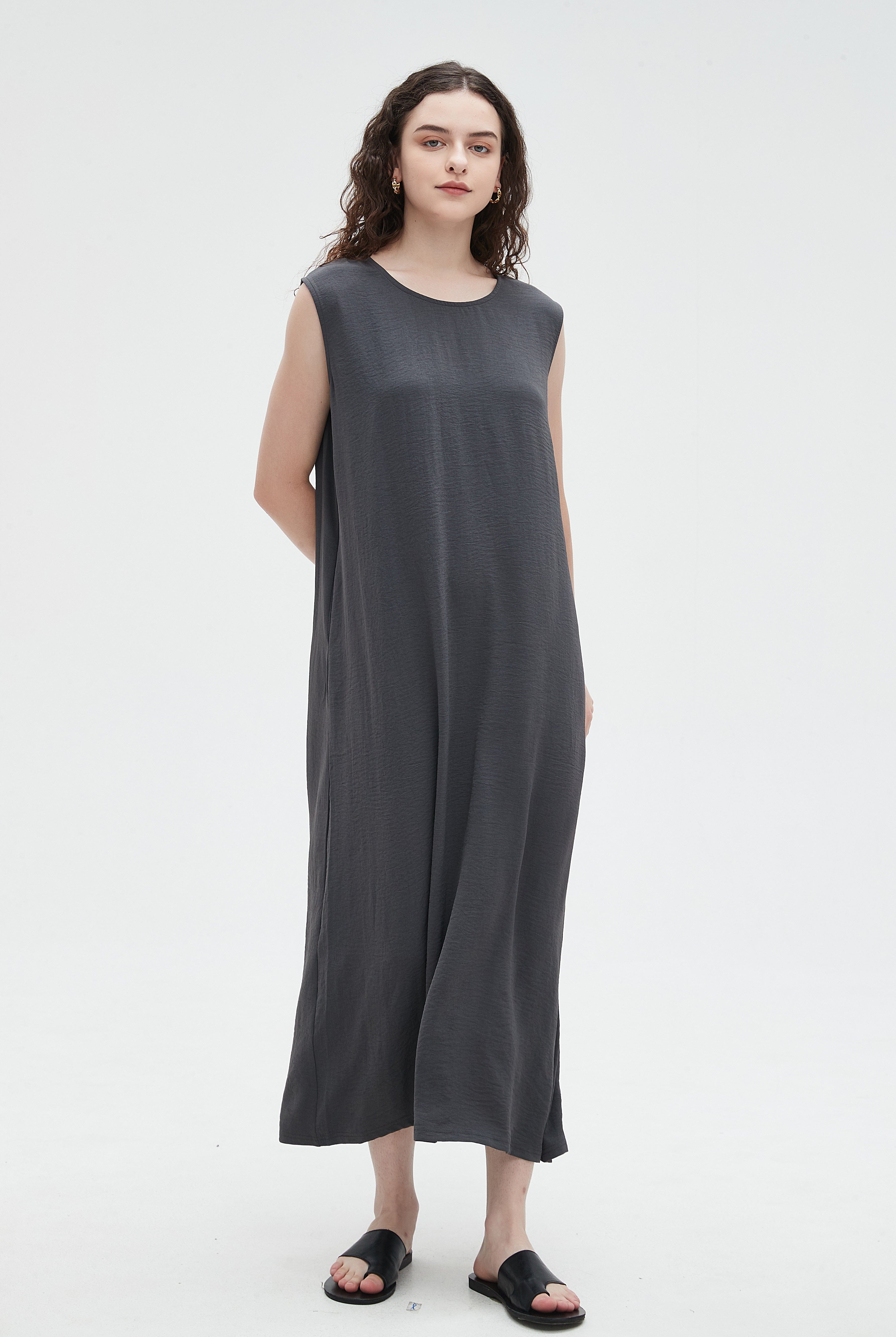 نتشي فستان ميدي نسائي طويل كات ساده واسع