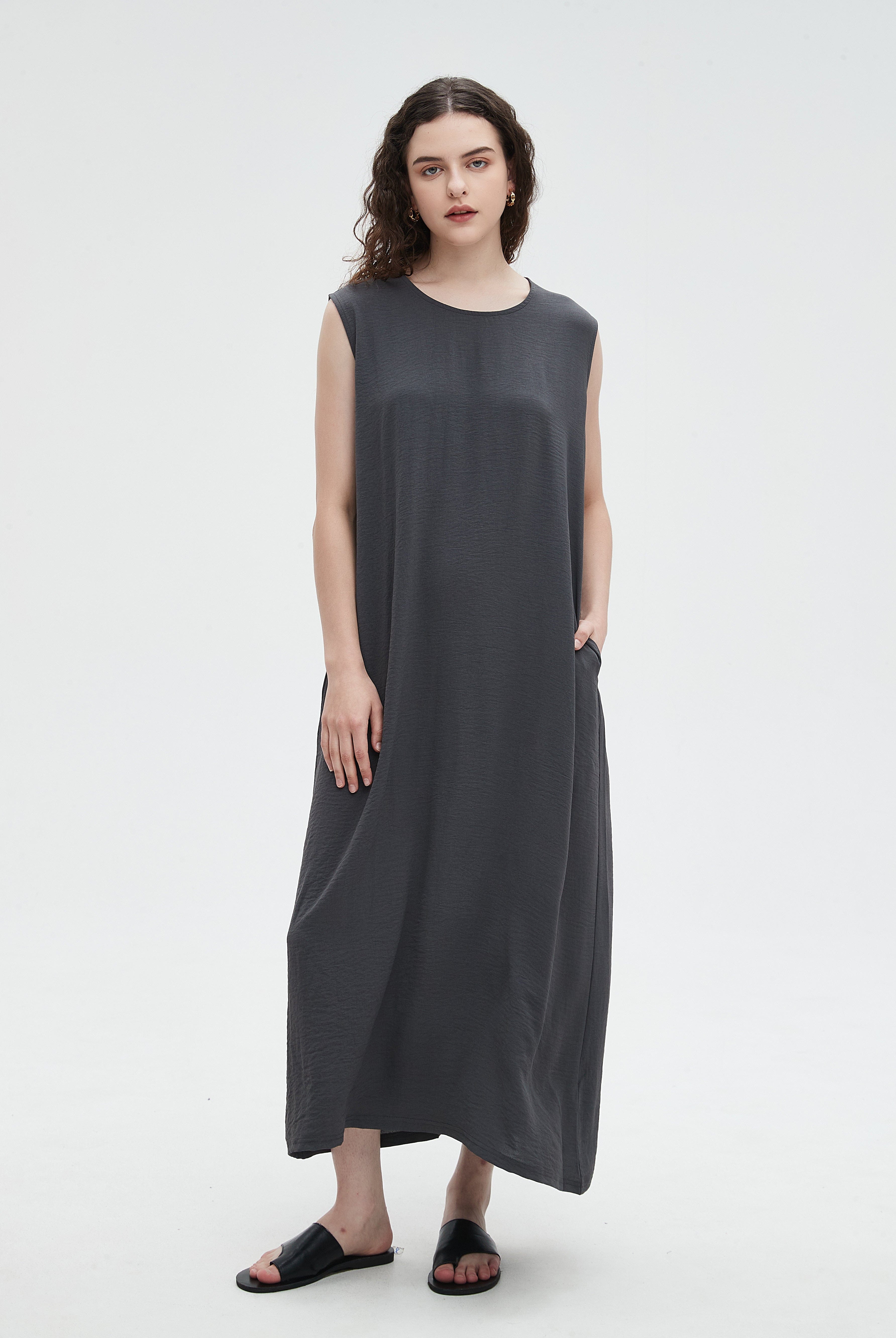 نتشي فستان ميدي نسائي طويل كات ساده واسع