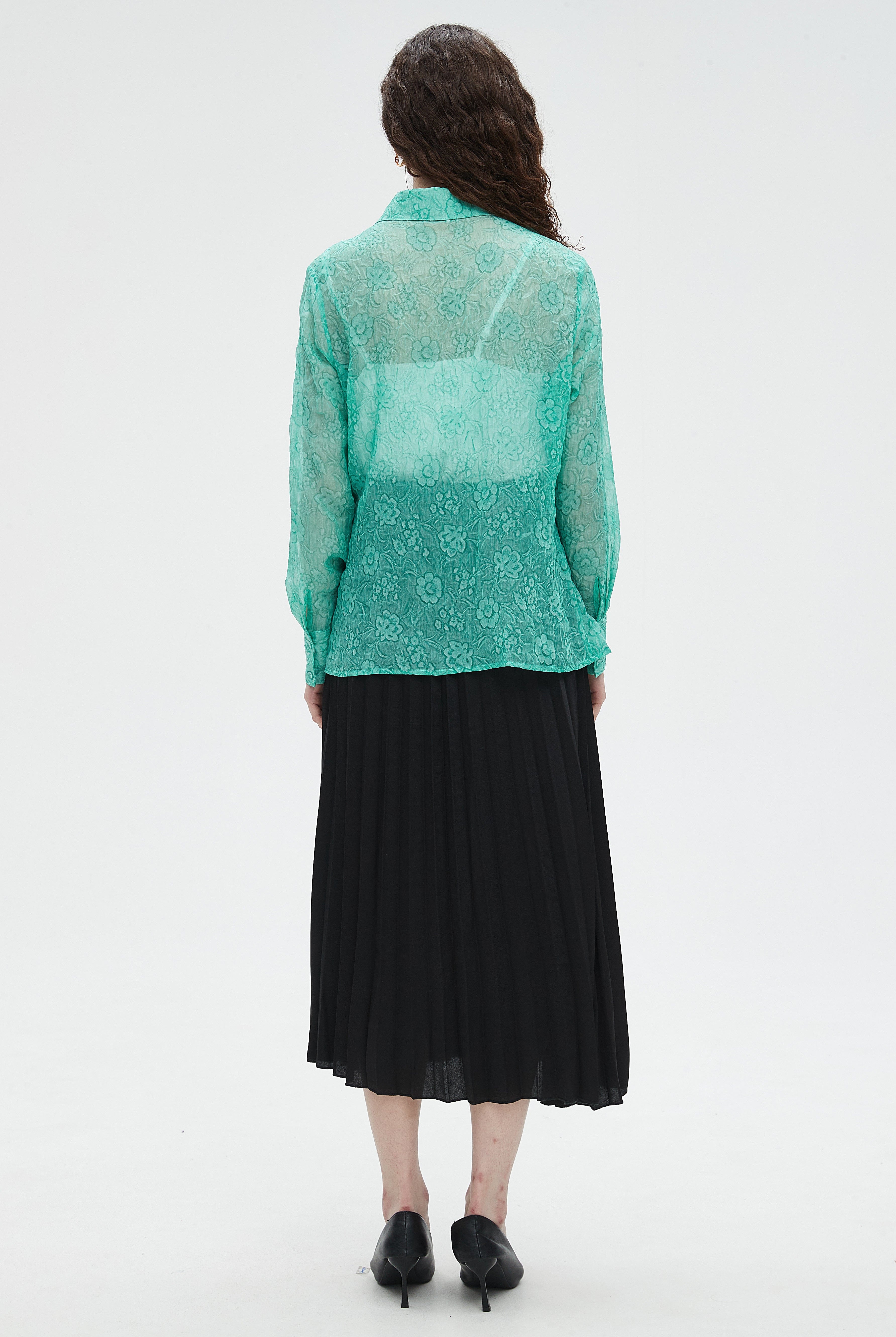 نتشي قميص نسائي شفاف بكم طويل