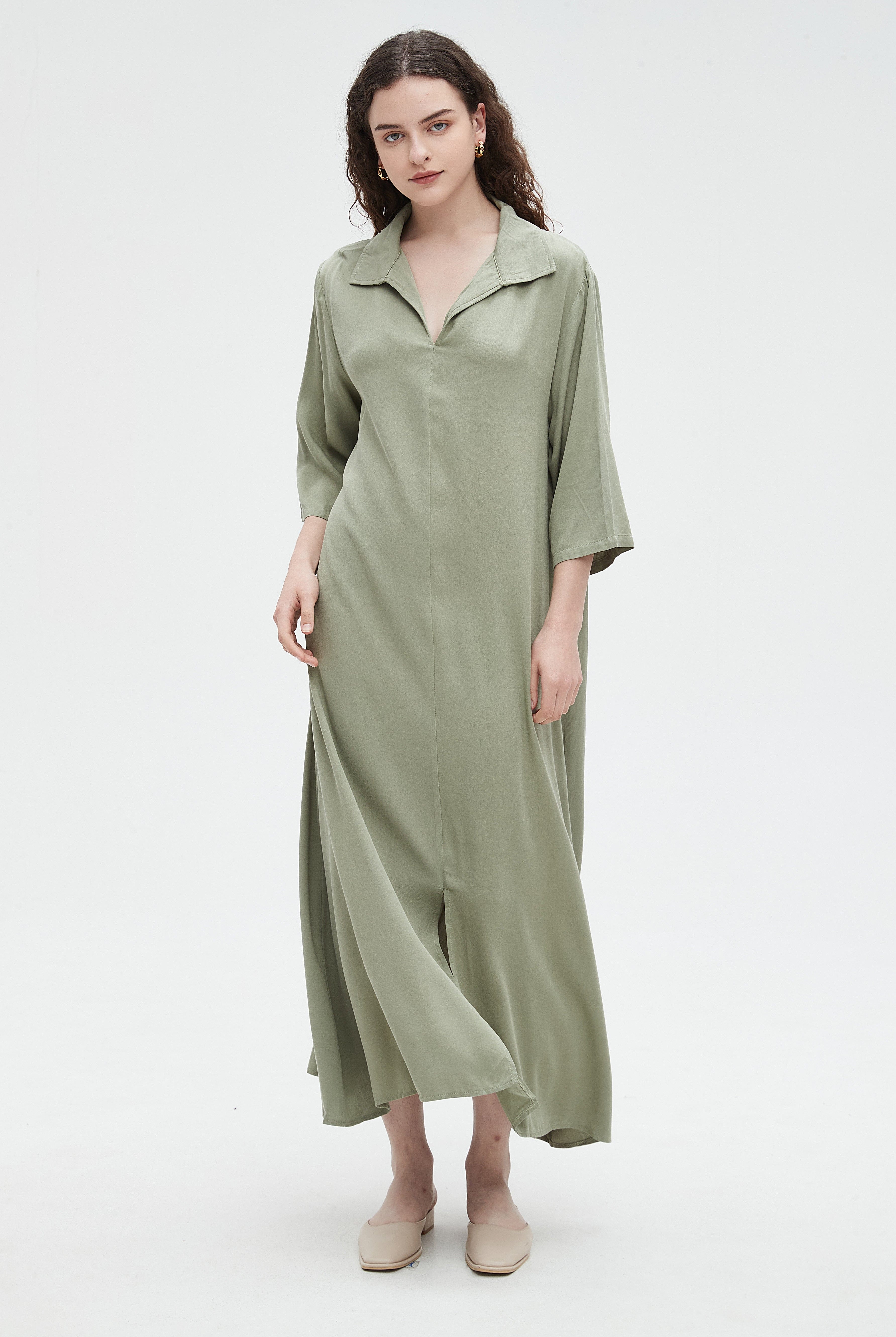 نتشي فستان ماكسي 3/4 كم بياقة