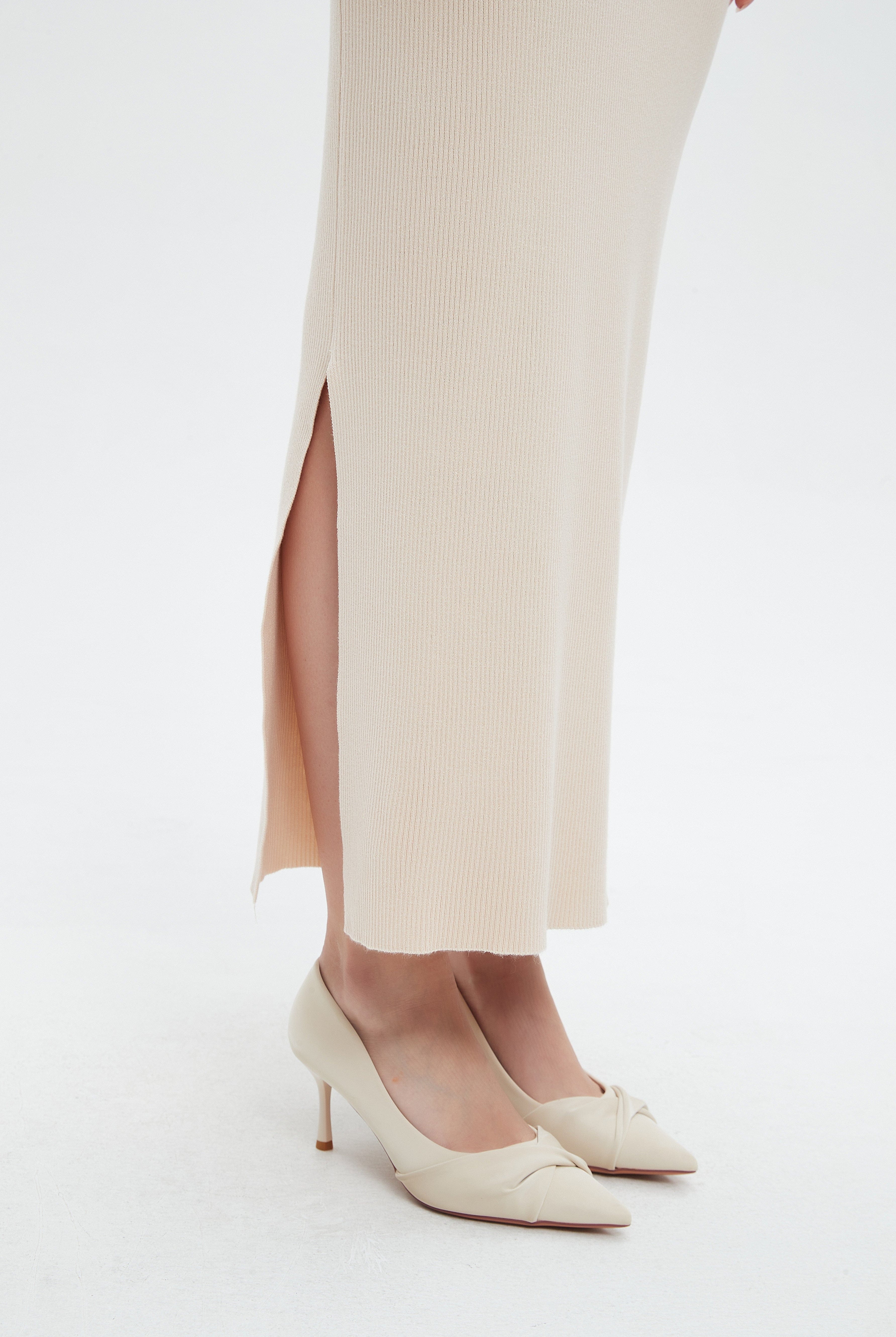 نتشي فستان نسائي طويل سادة بكم طويل