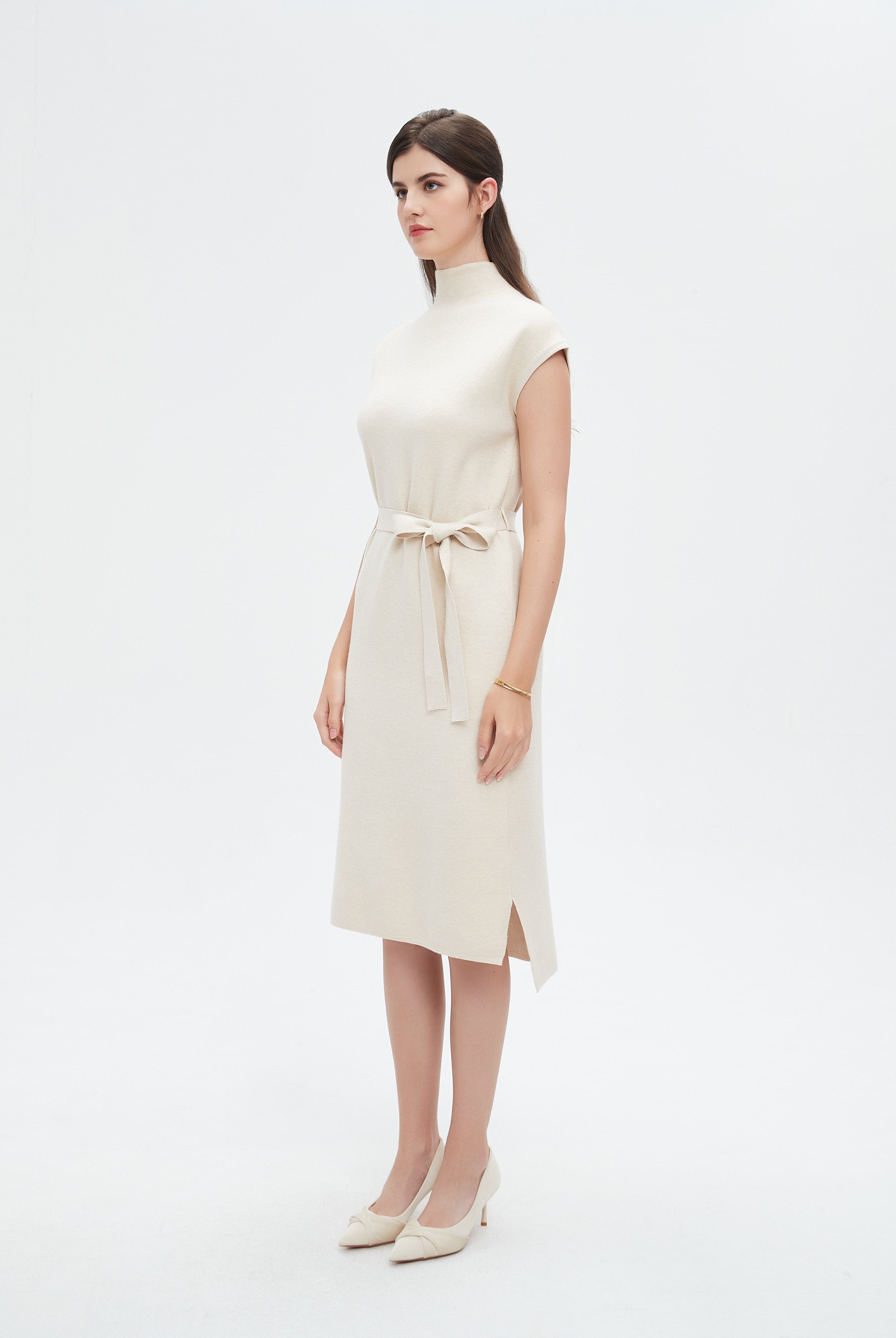 نتشي فستان نسائي ميدي بحزام عالخصر