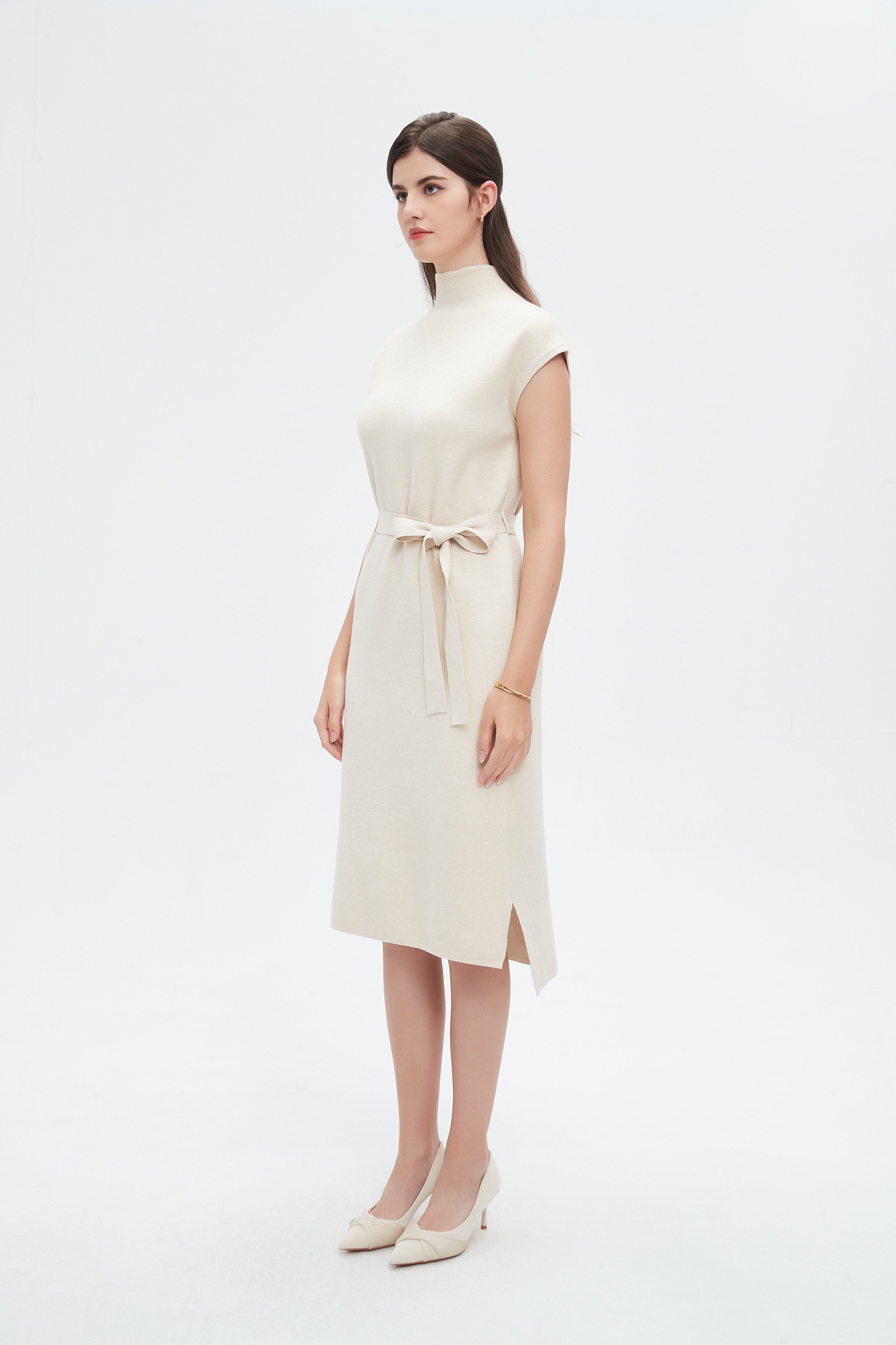 نتشي فستان نسائي ميدي بحزام عالخصر