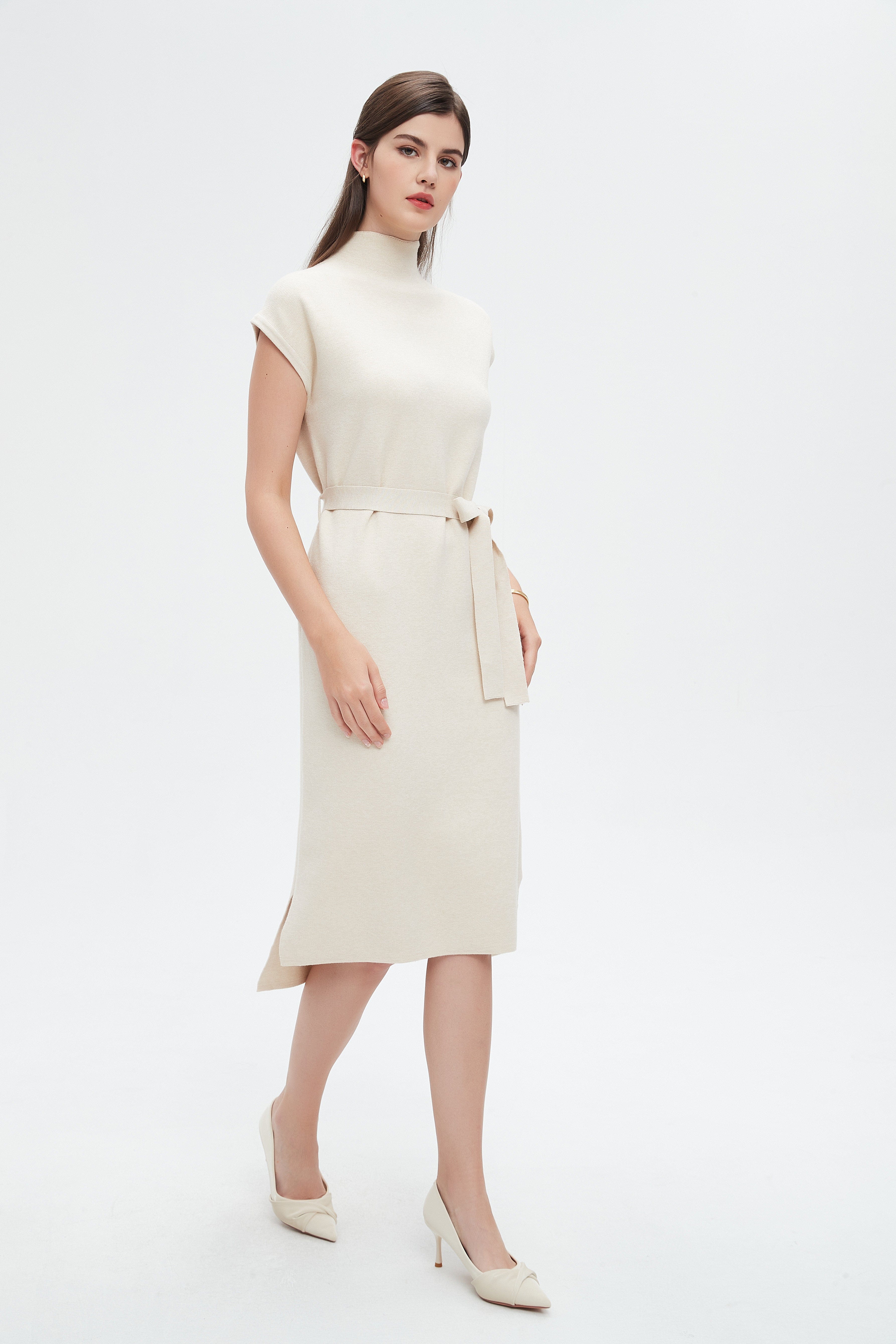 نتشي فستان نسائي ميدي بحزام عالخصر