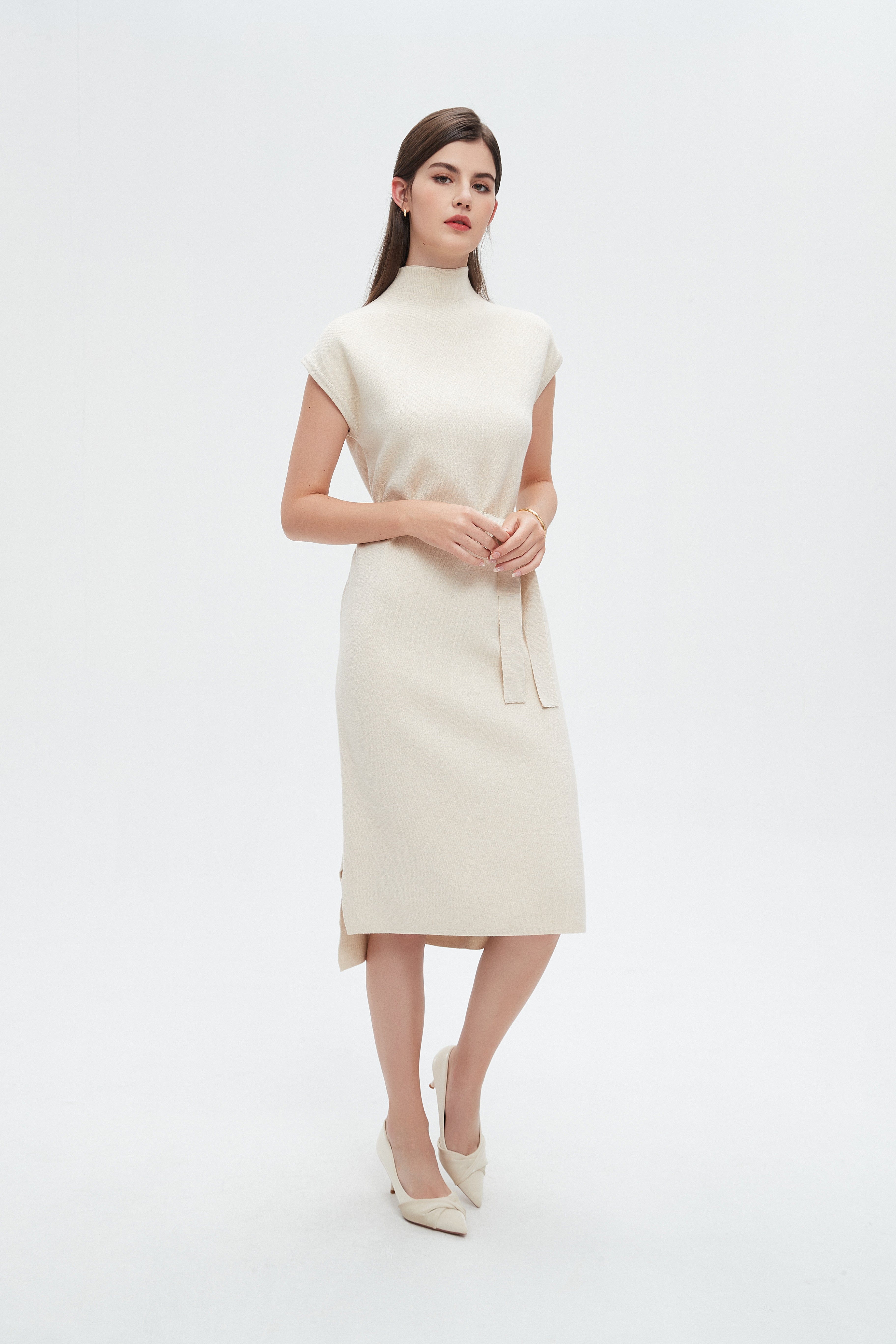 نتشي فستان نسائي ميدي بحزام عالخصر