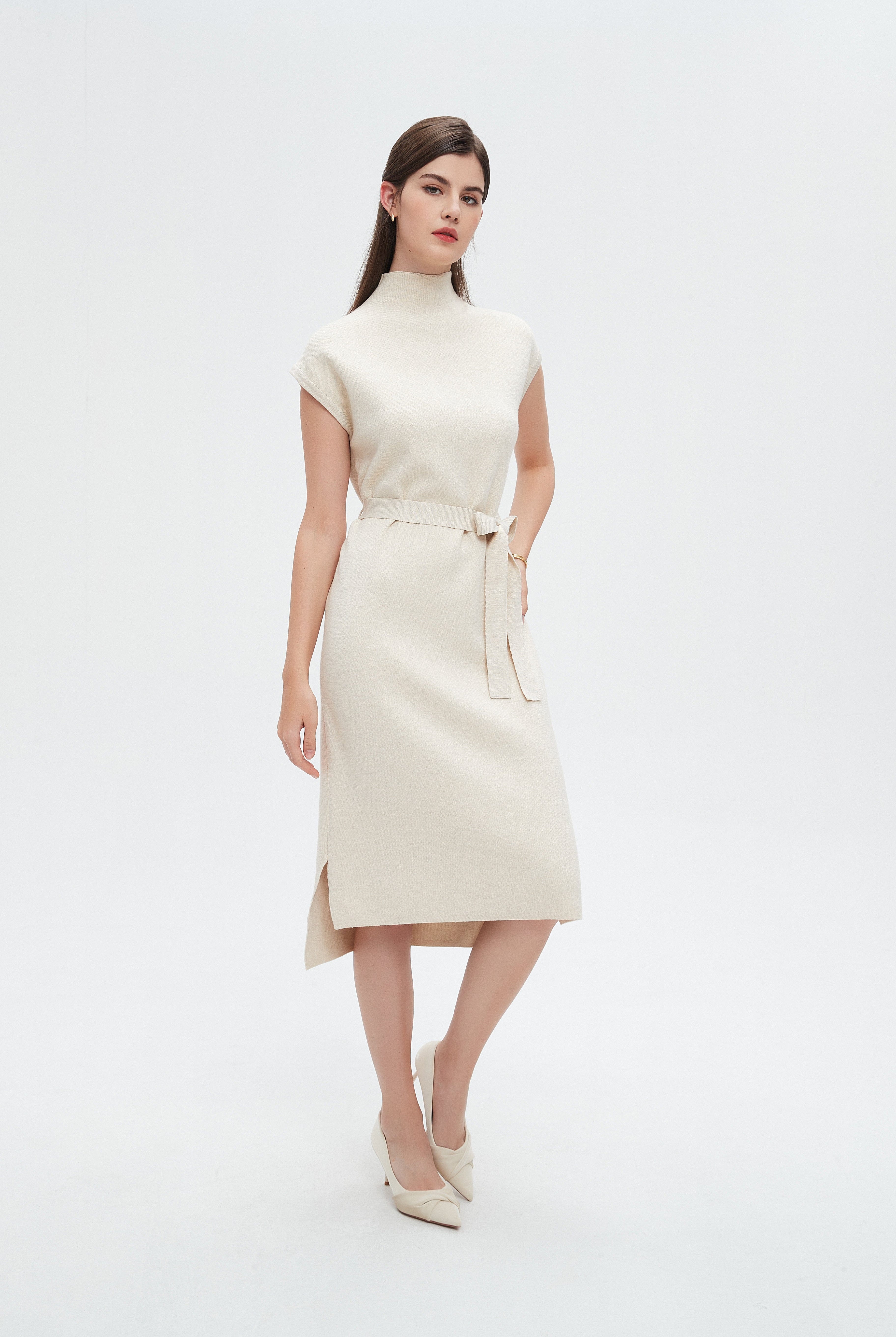 نتشي فستان نسائي ميدي بحزام عالخصر