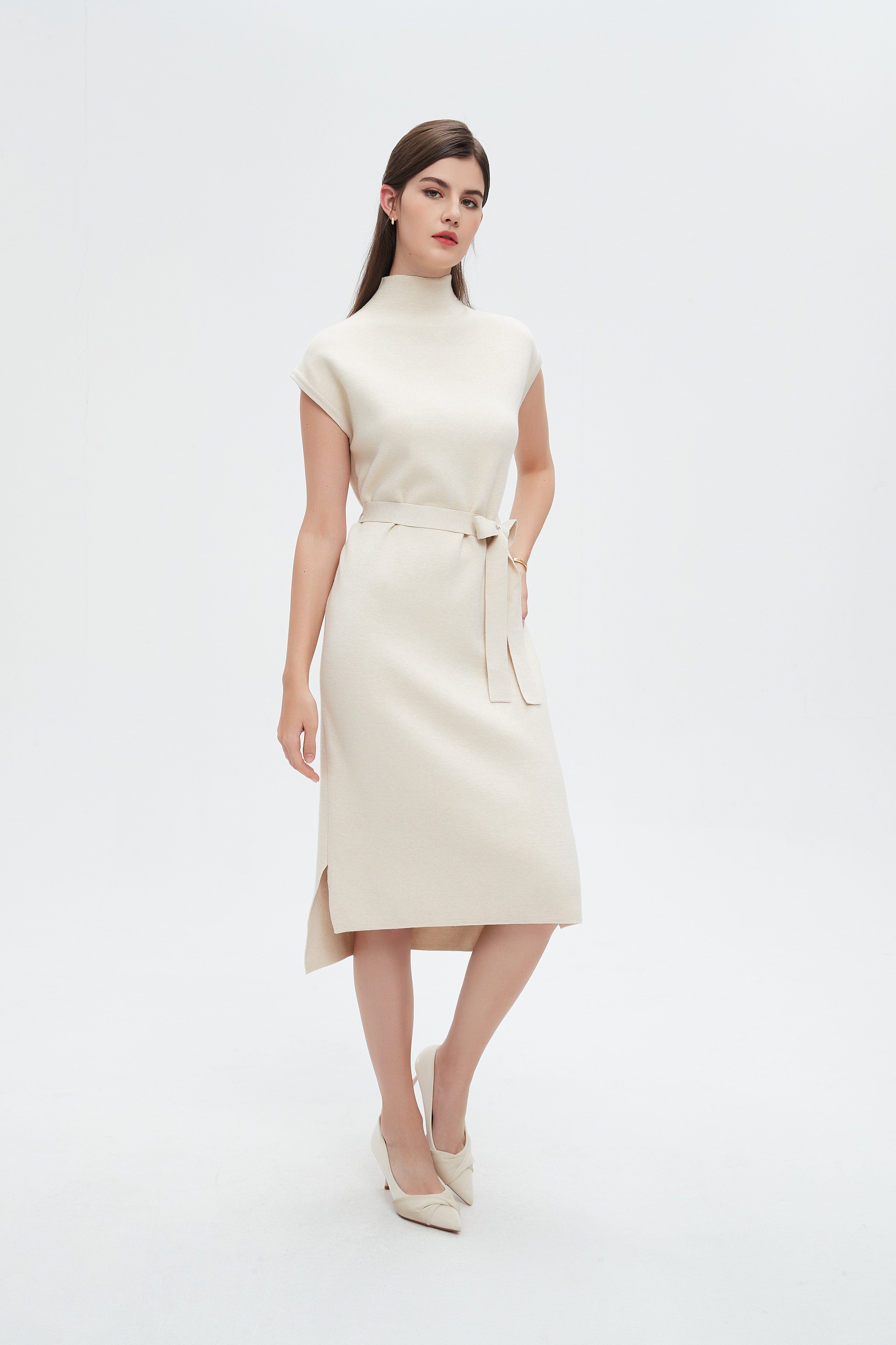 نتشي فستان نسائي ميدي بحزام عالخصر