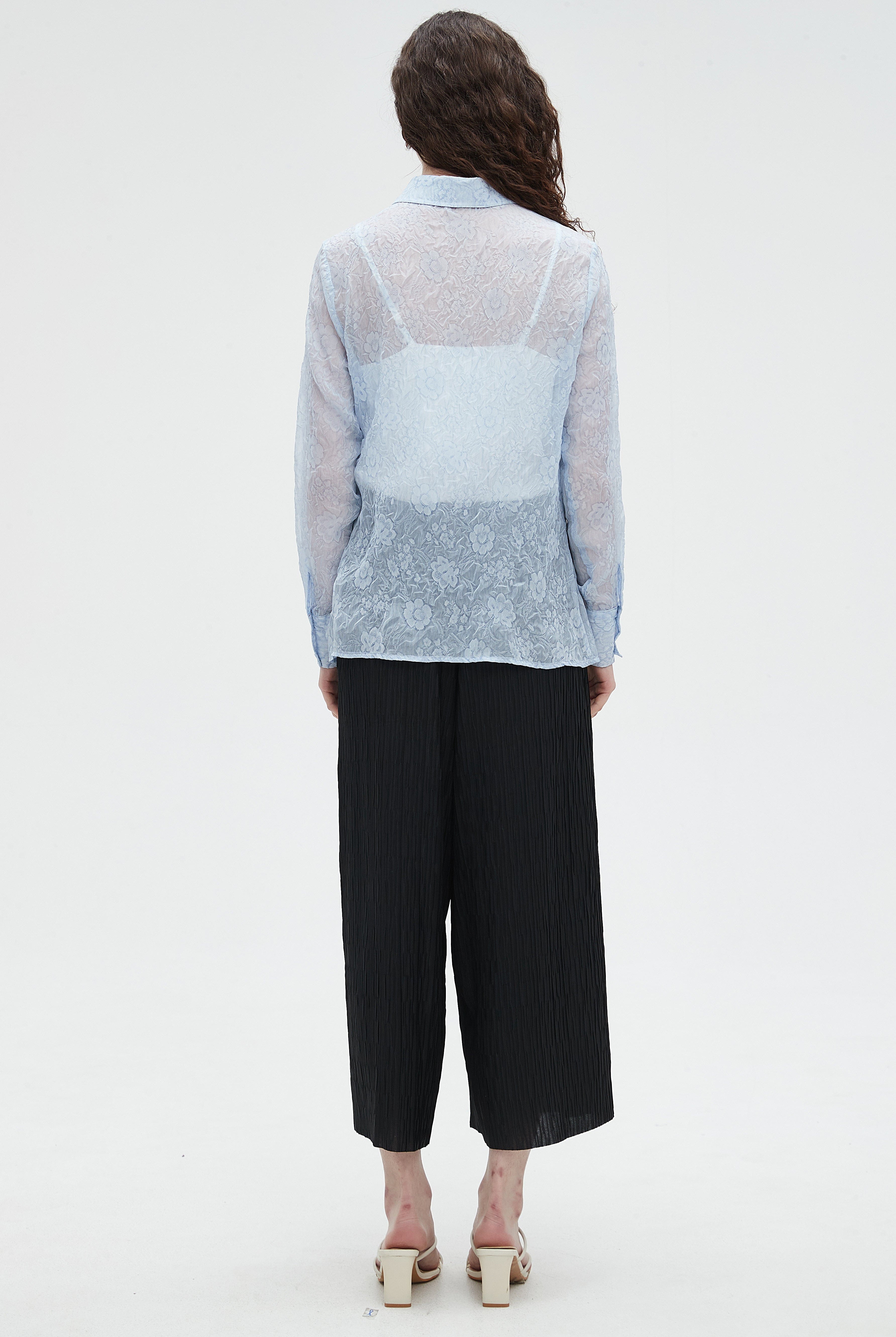 نتشي قميص نسائي شفاف بكم طويل