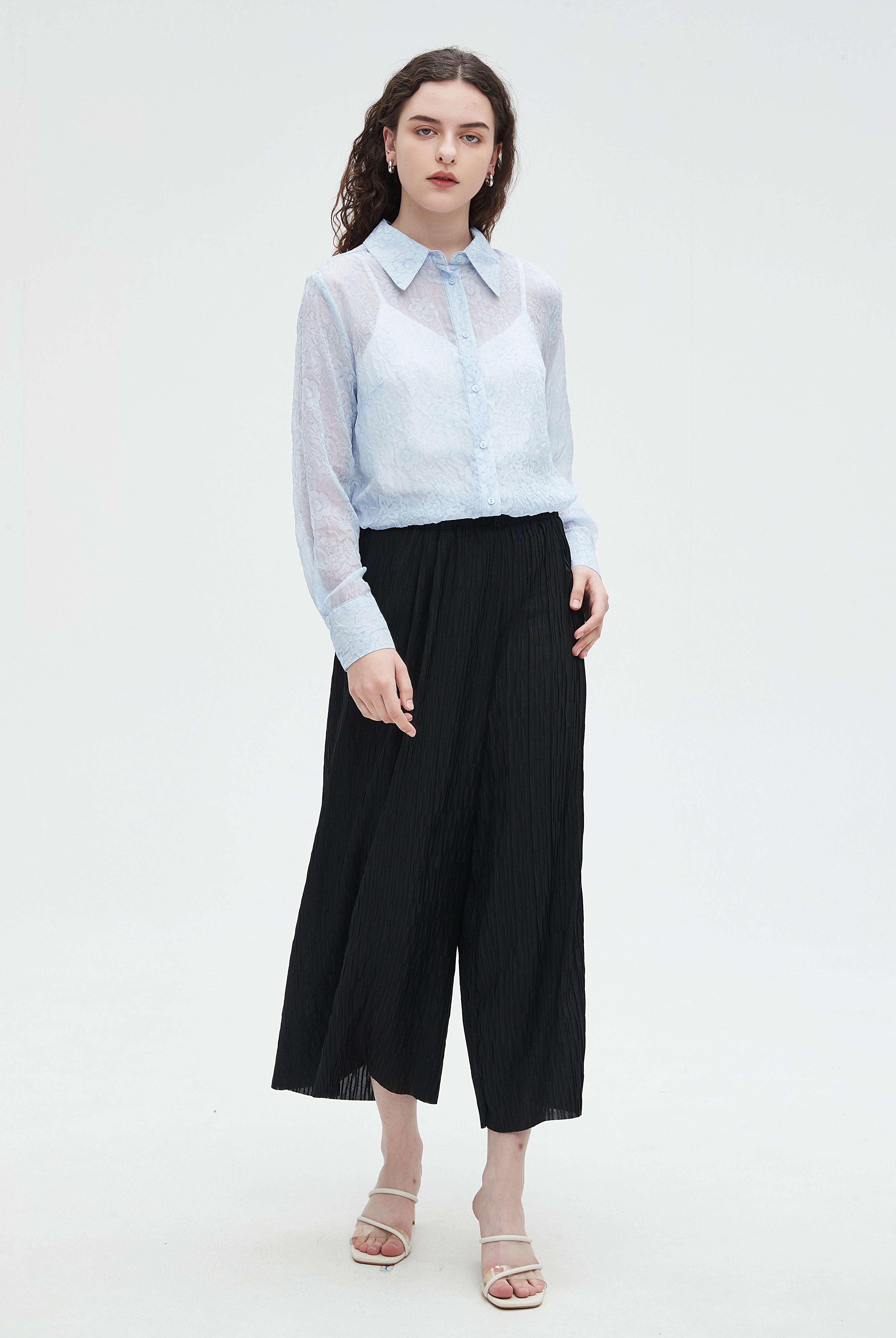 نتشي قميص نسائي شفاف بكم طويل