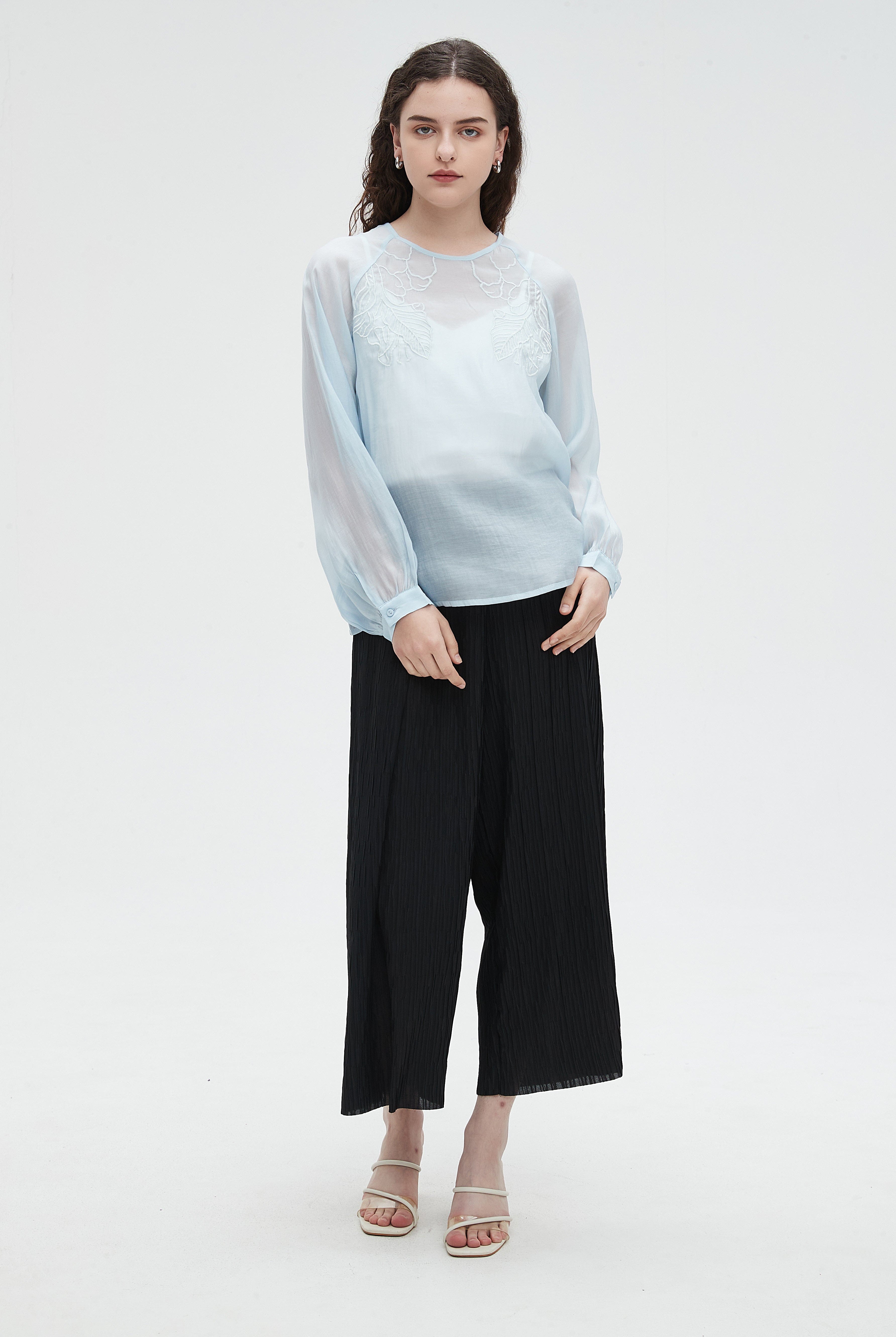 نتشي بلوزة نسائي شفافه بكم طويل