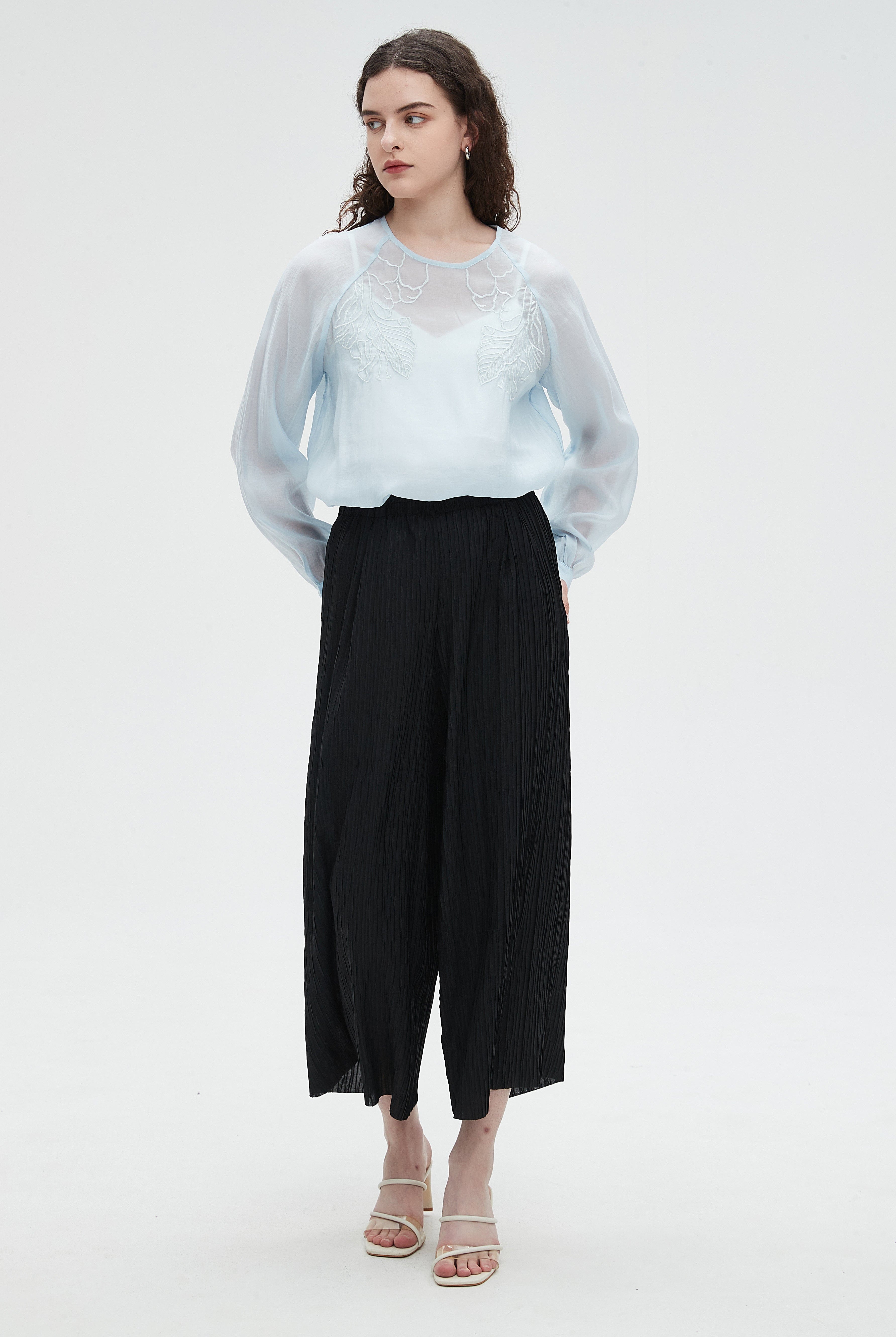 نتشي بلوزة نسائي شفافه بكم طويل