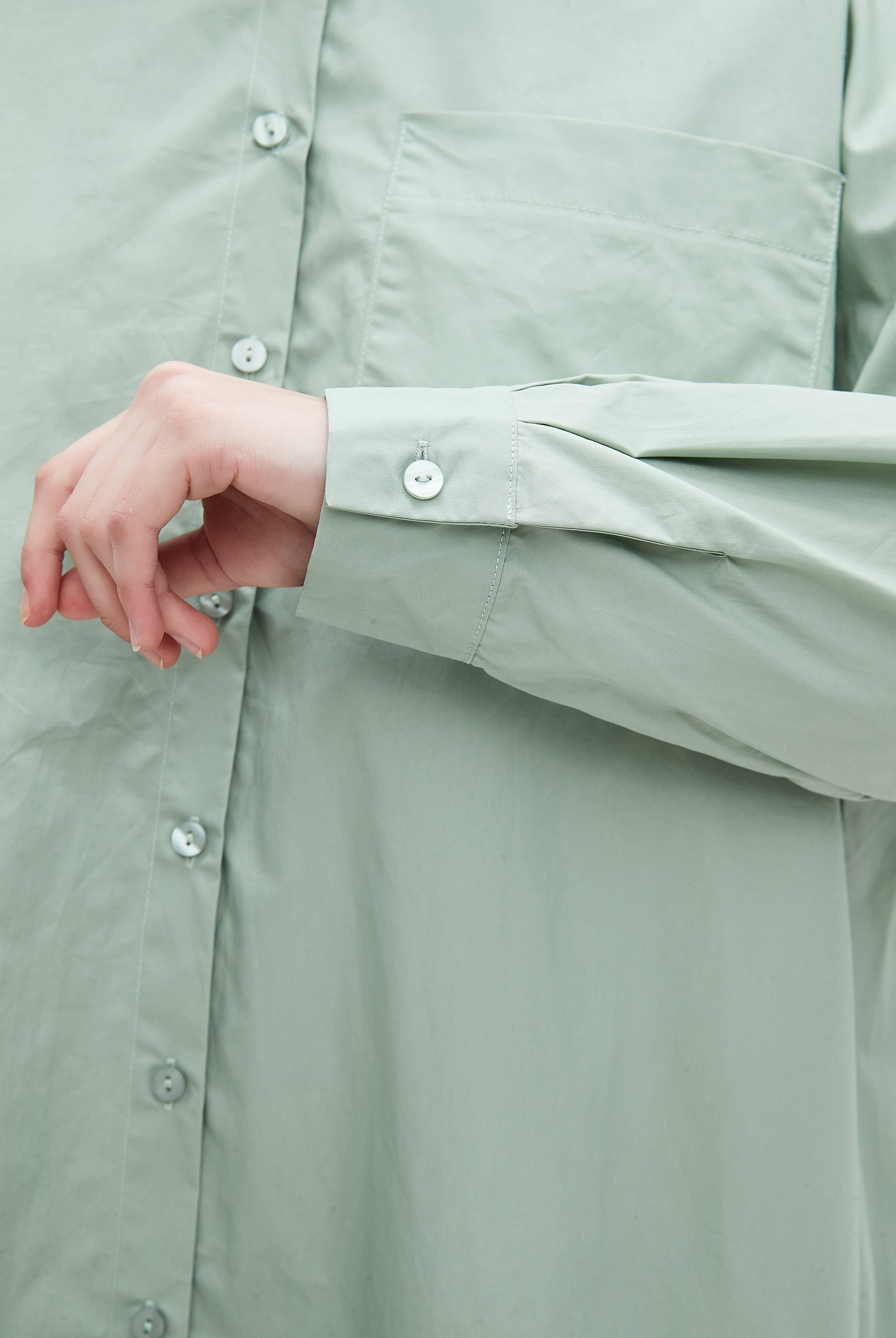 نتشي فستان نسائي سادة واسع قصير بأزرار أمامية وأكمام طويلة