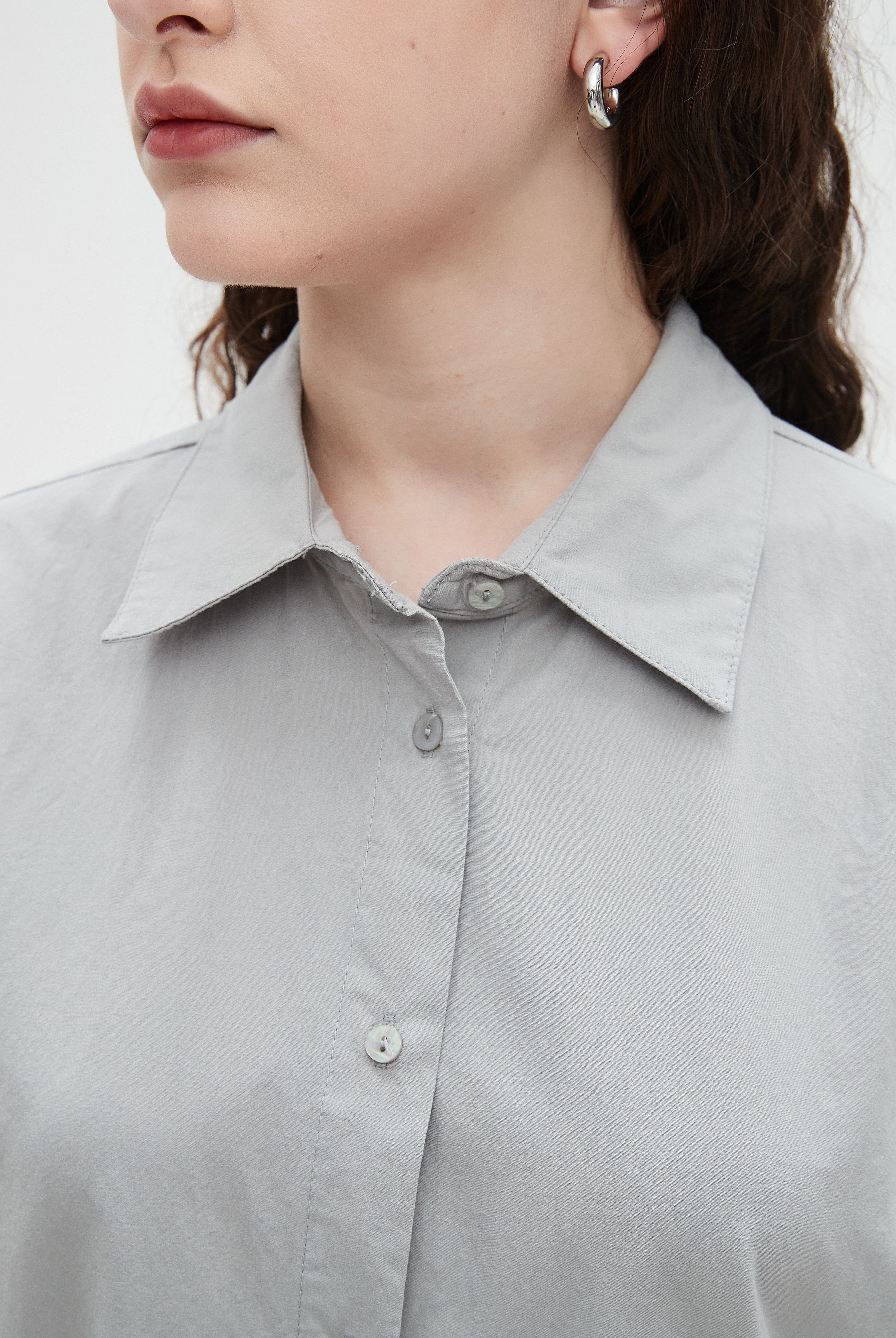 نتشي قميص نسائي سادة بأزرار أمامية وكم طويل