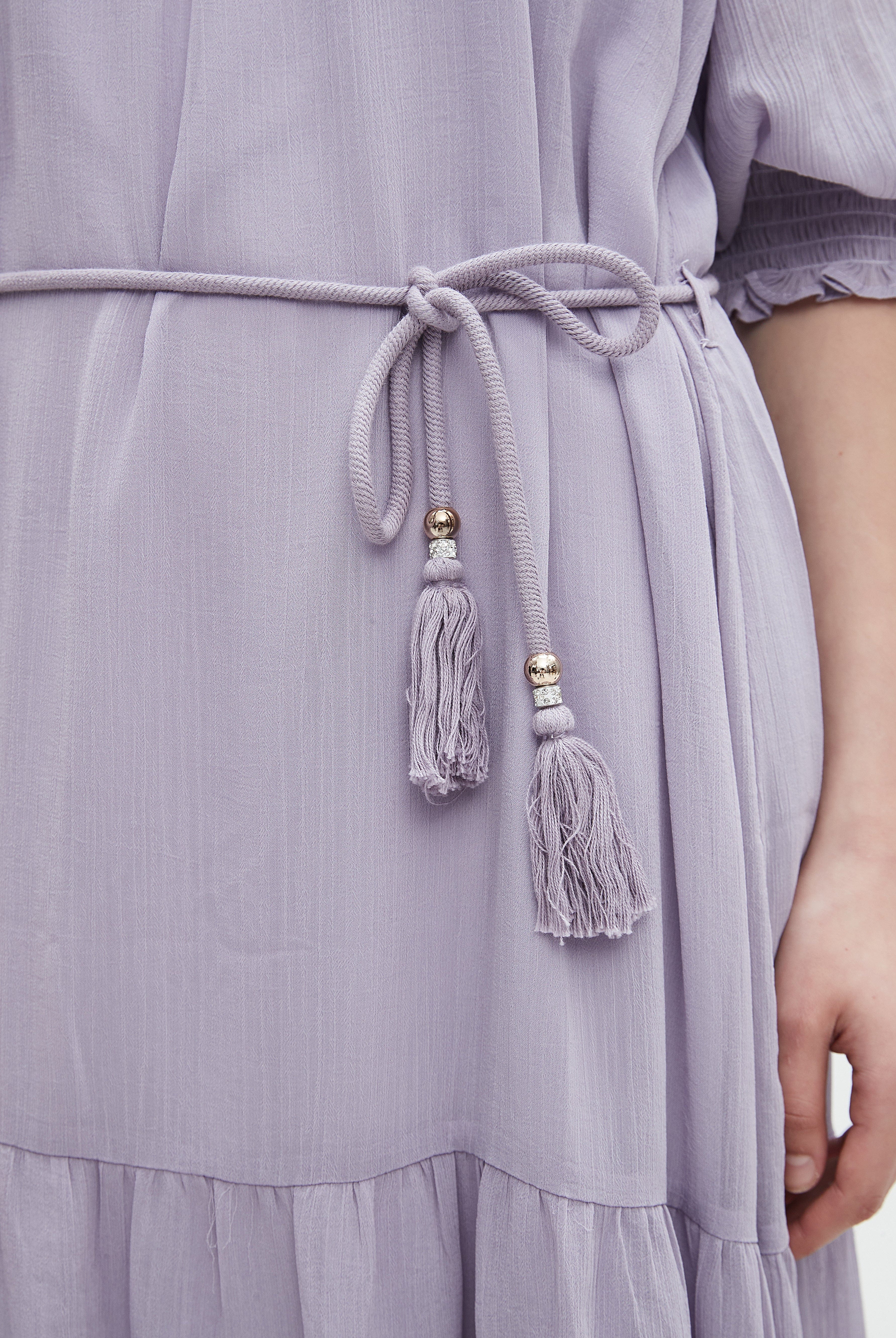 نتشي فستان ميدي 3/4 كم برباط عالخصر