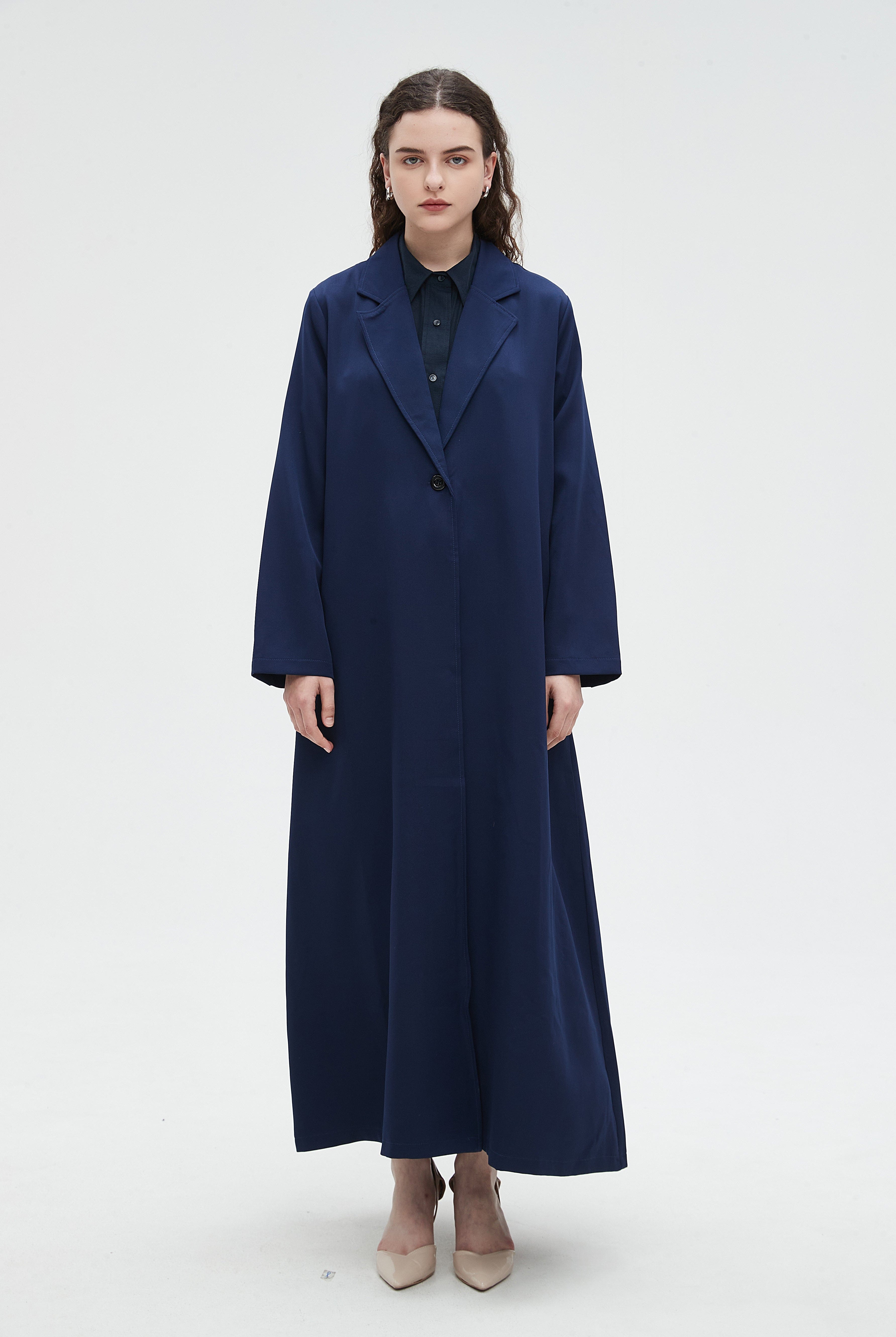 نتشي جاكيت نسائي طويل سادة بياقة طويلة وكم طويل