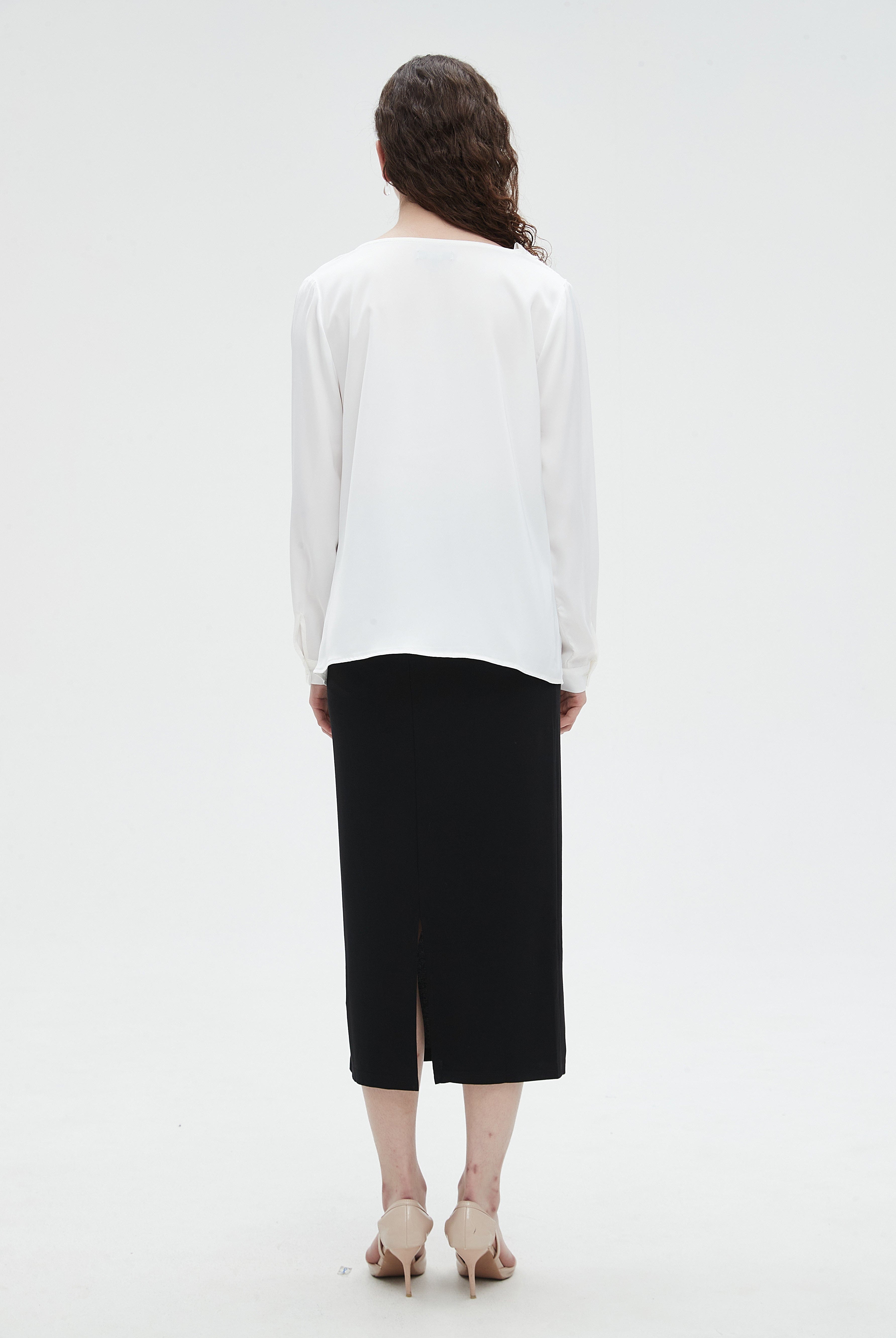 نتشي بلوزة نسائي بكم طويل ساده