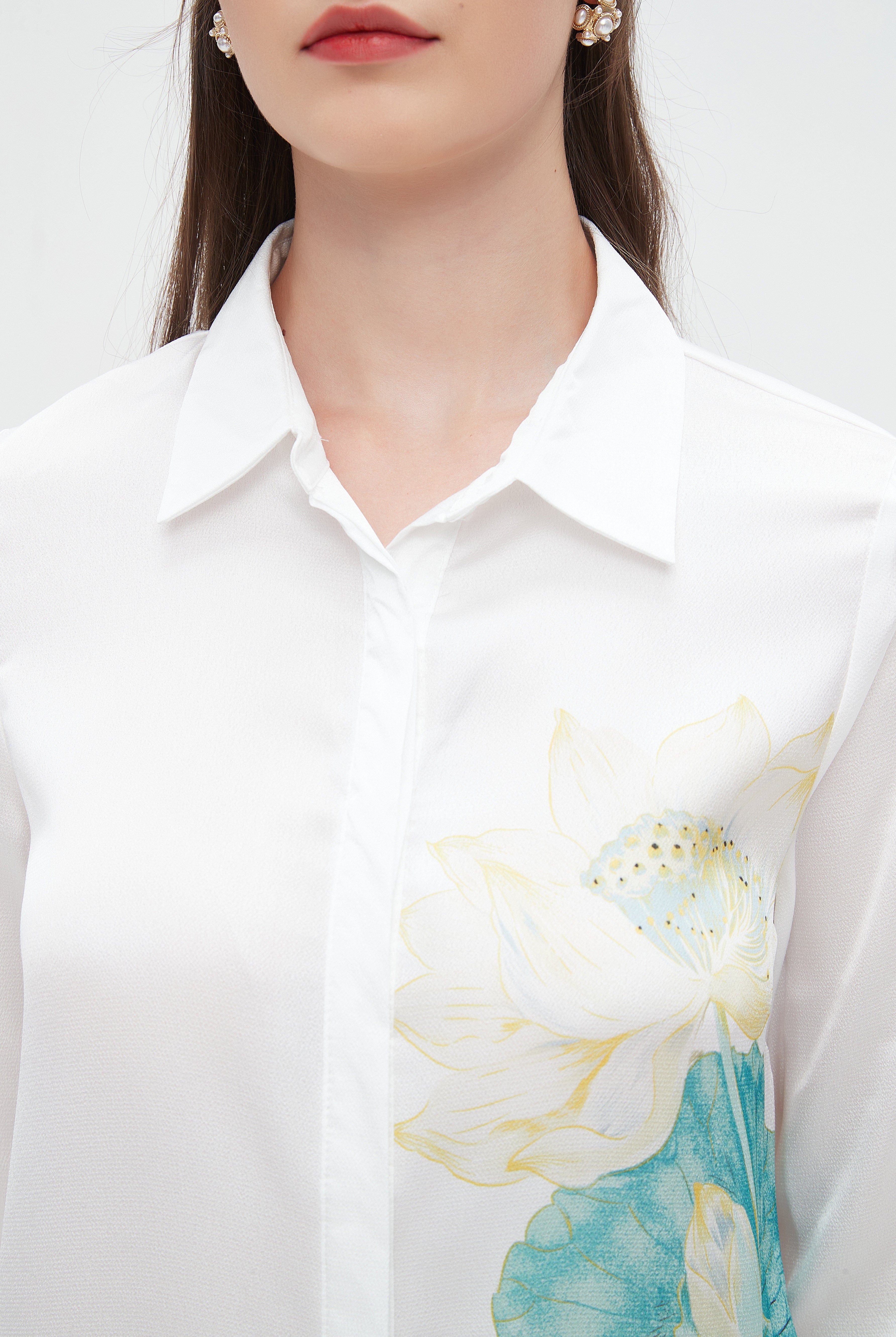 نتشي بلوزة نسائية بطبعة ورد وأكمام طويلة