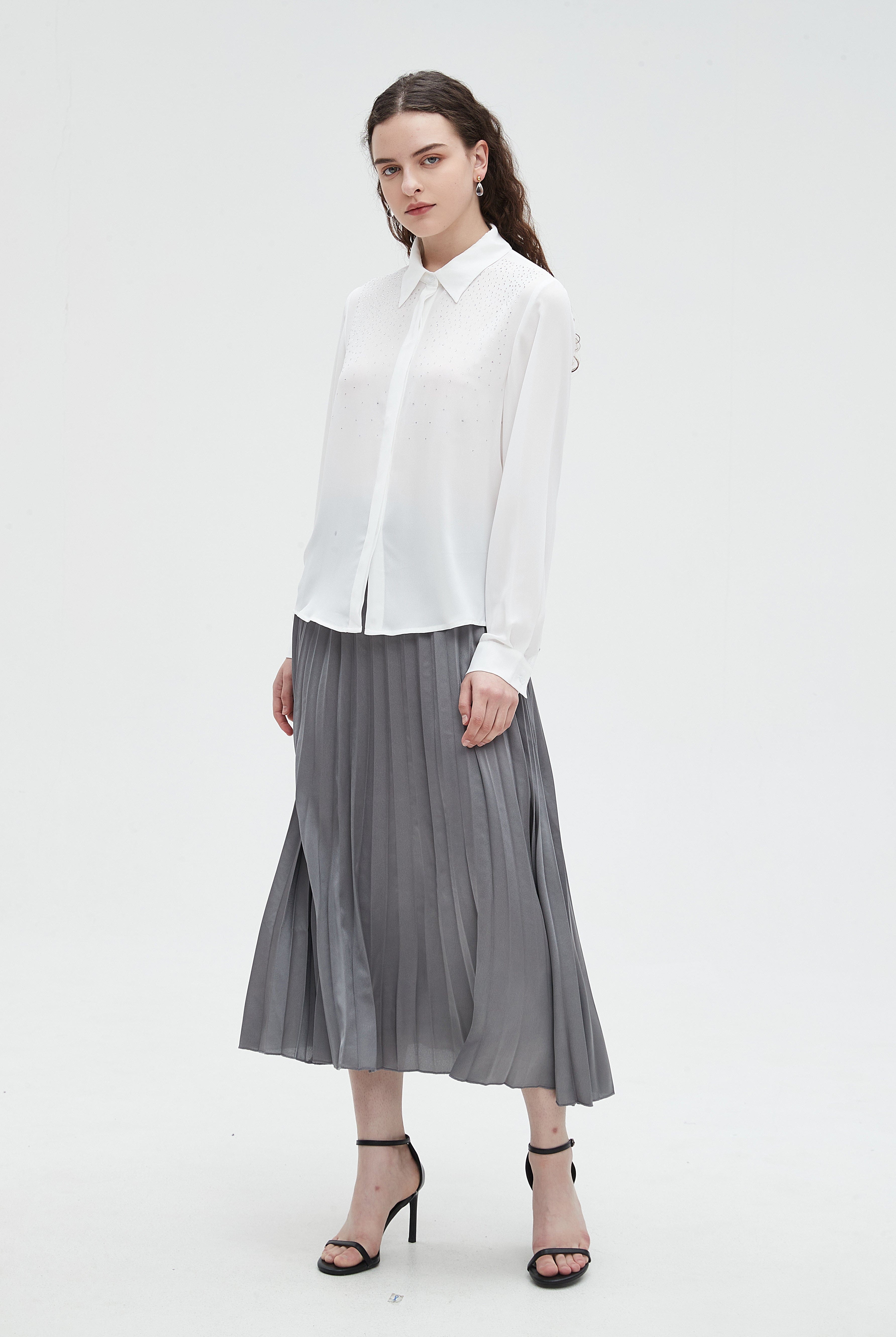 نتشي قميص نسائي سادة بياقة وكم طويل