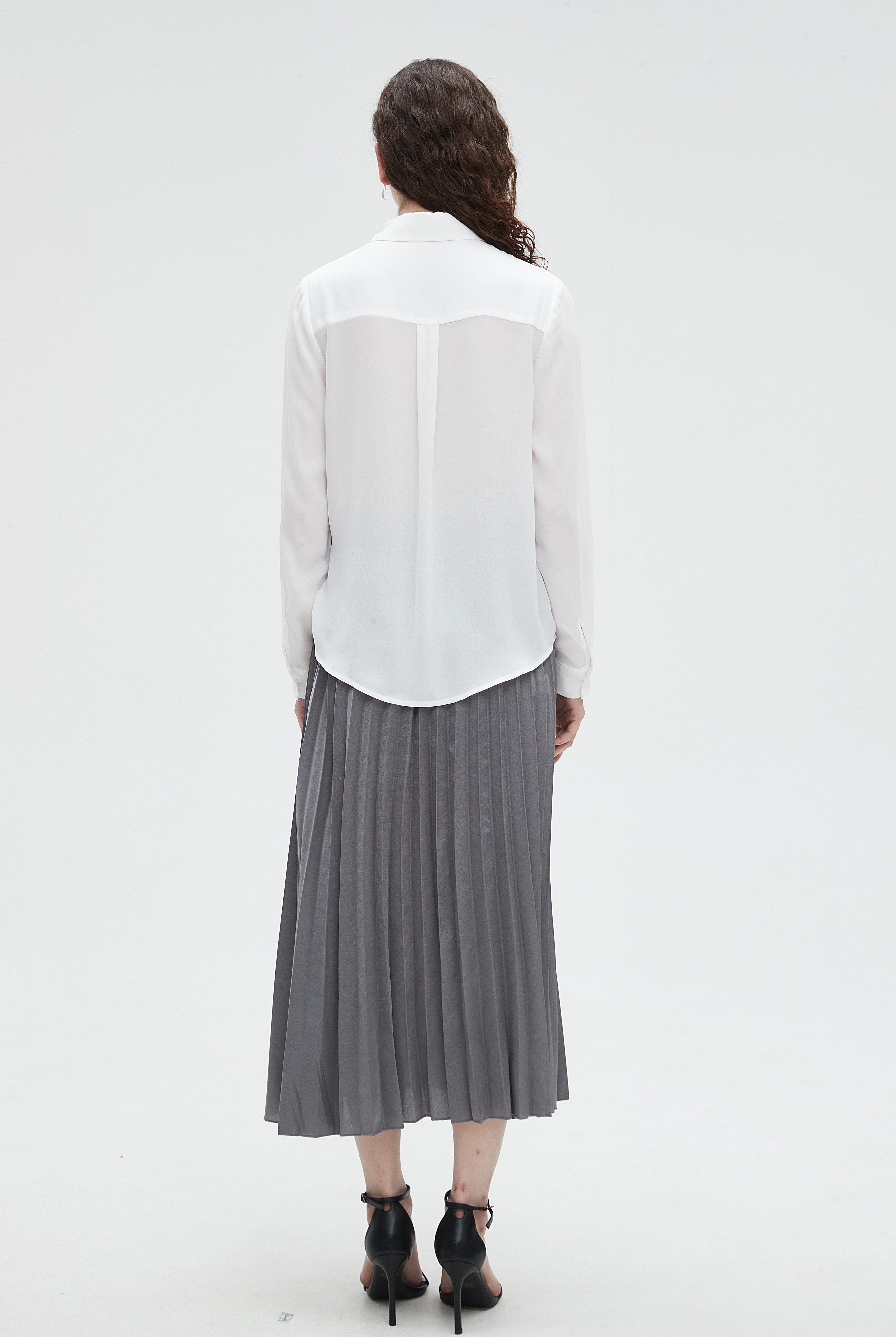 نتشي قميص نسائي سادة بياقة وكم طويل