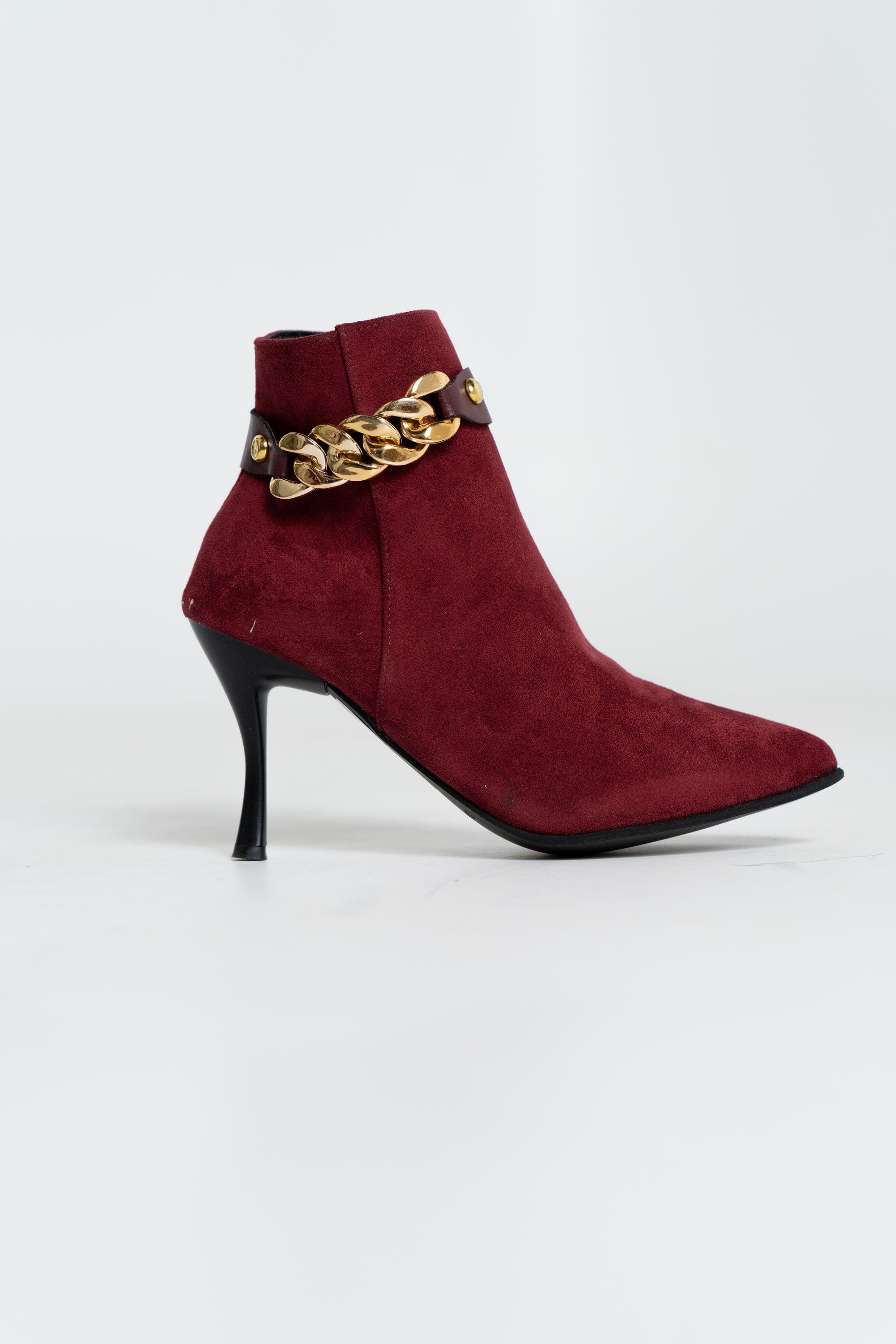 داليدرس بوت سادة بحلقات معدنية كعب مرتفع رفيع بورغندي