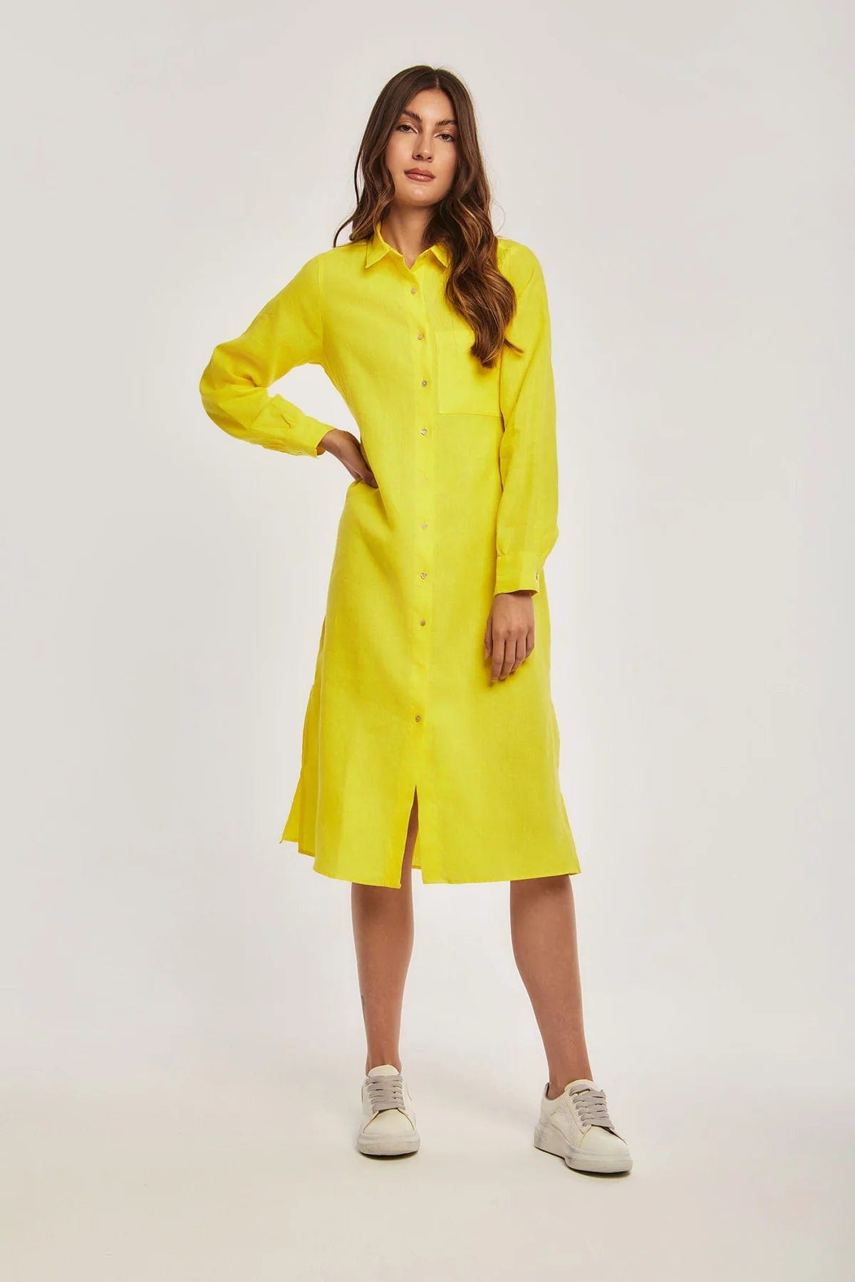 داليدرس فستان ميدي بأزرار أمامية كم طويل نسائي