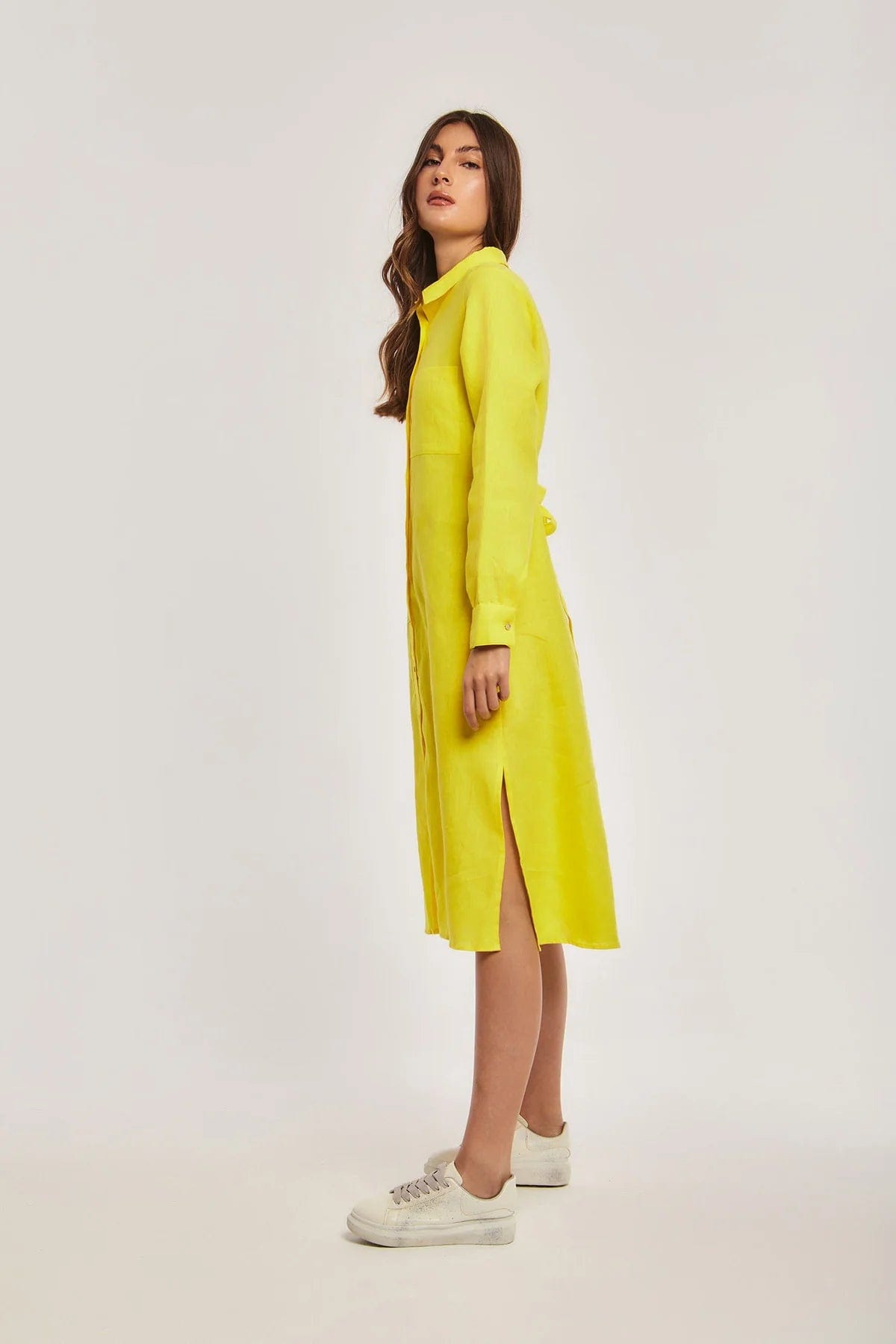 داليدرس فستان ميدي بأزرار أمامية كم طويل نسائي