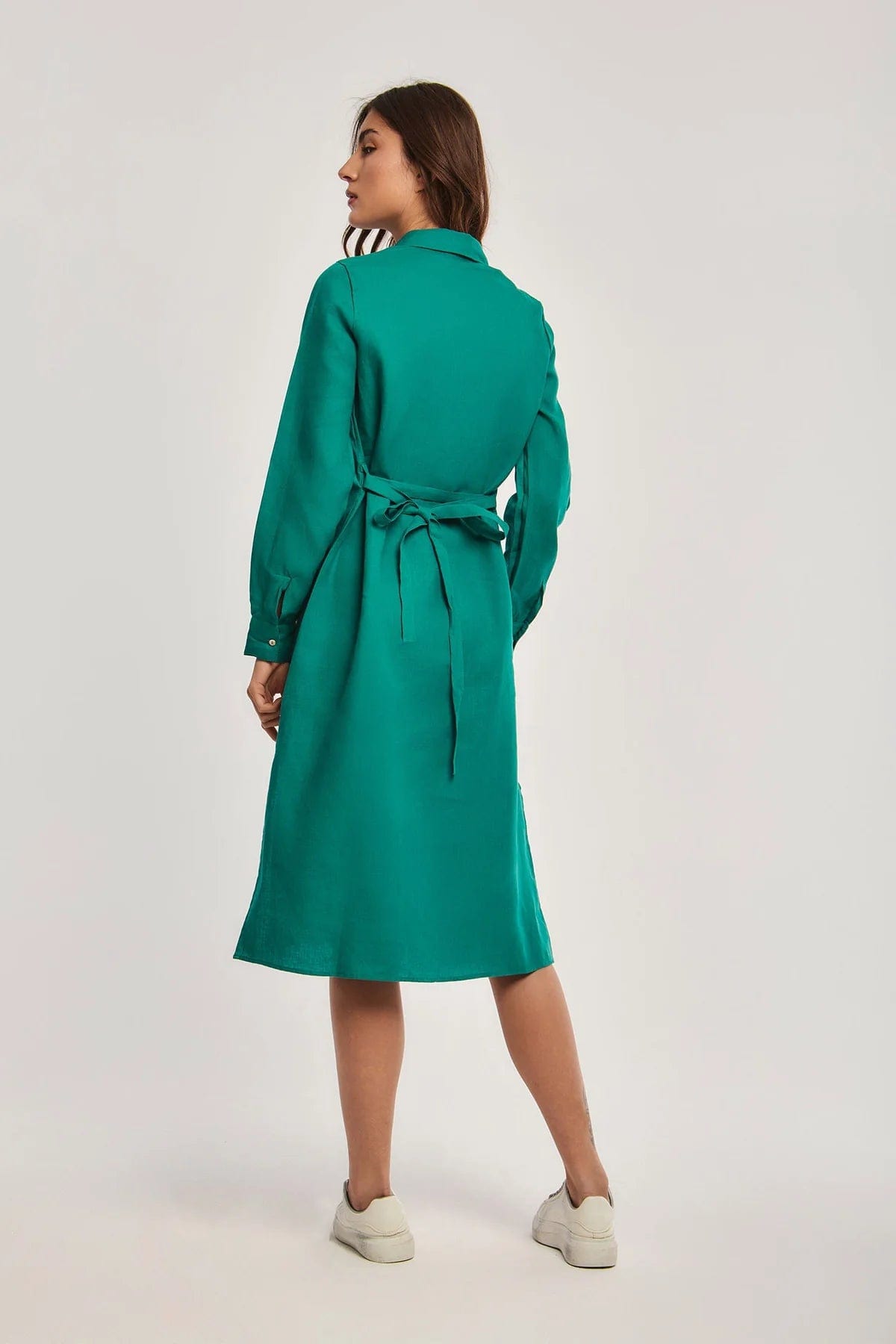 داليدرس فستان ميدي بأزرار أمامية كم طويل نسائي