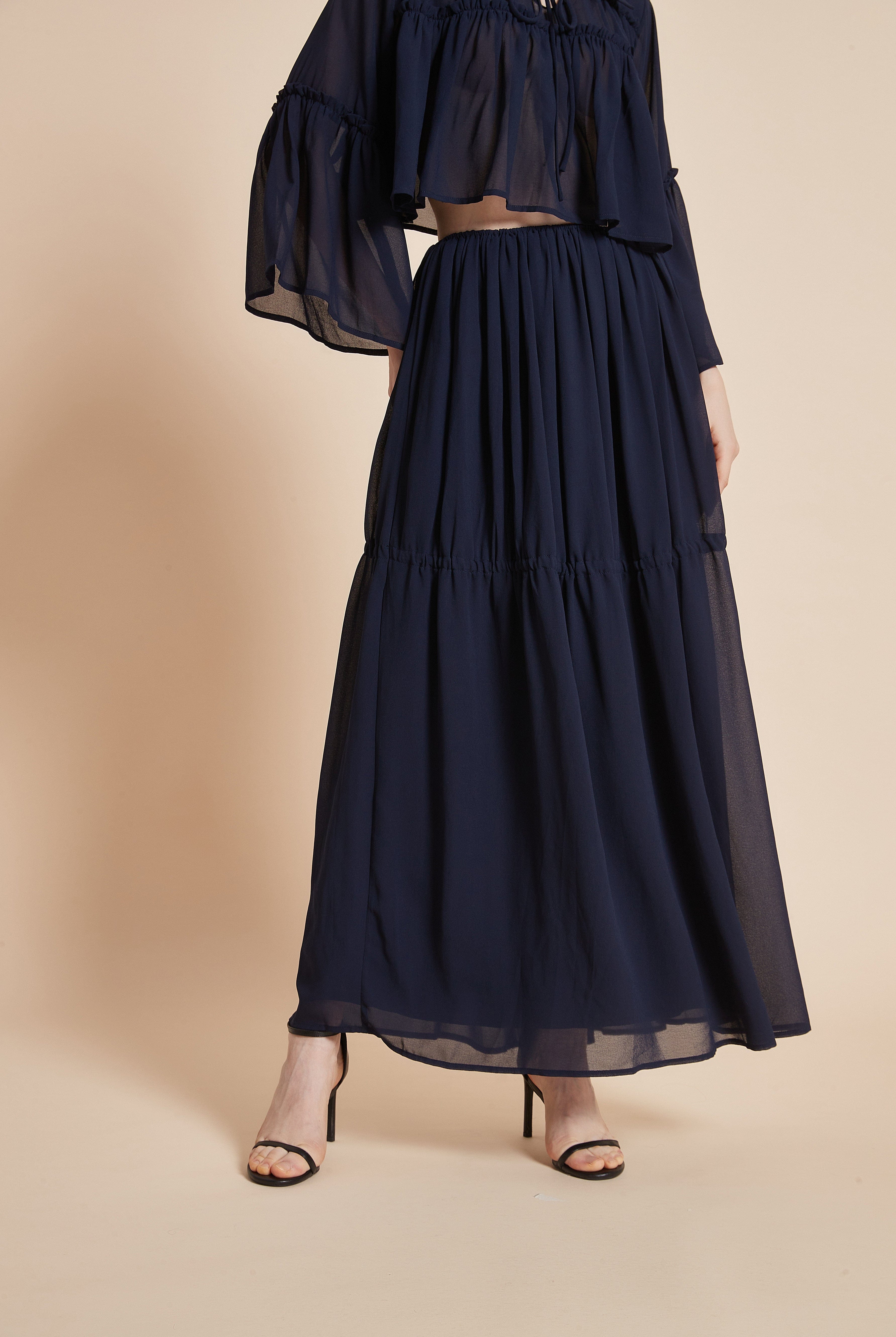 يولا تنورة نسائية طويلة واسعة بقصة كشكش