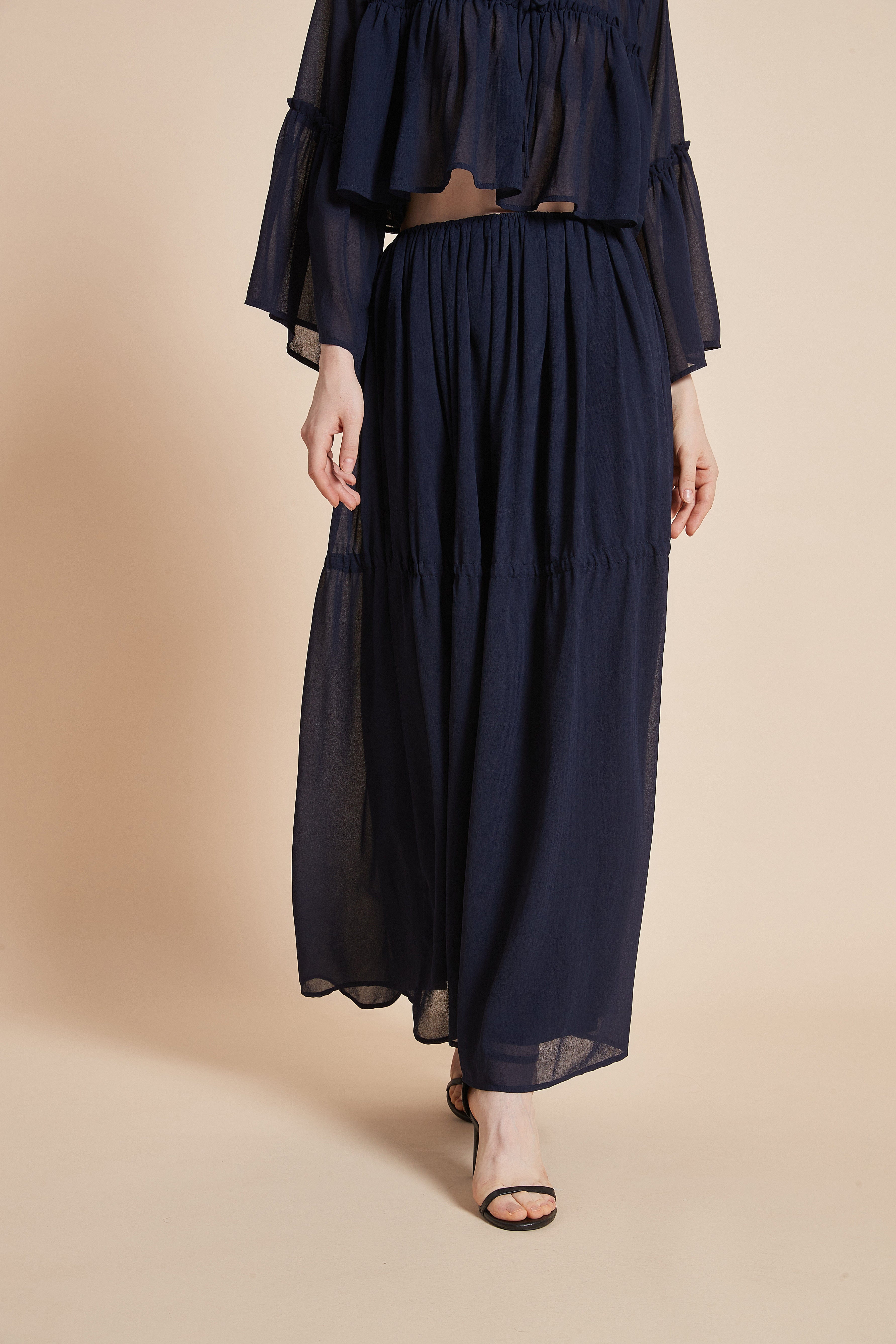 يولا تنورة نسائية طويلة واسعة بقصة كشكش