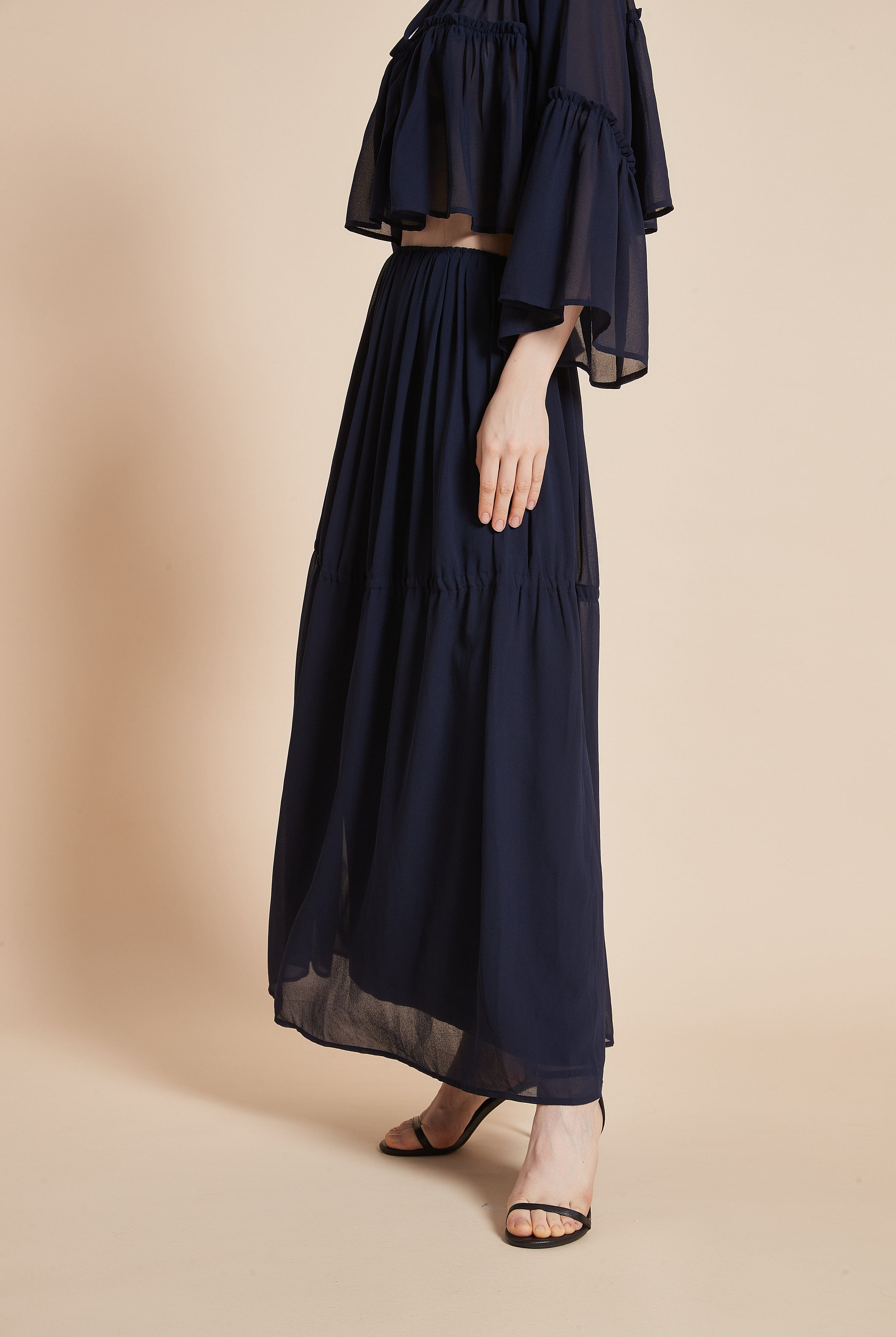 يولا تنورة نسائية طويلة واسعة بقصة كشكش