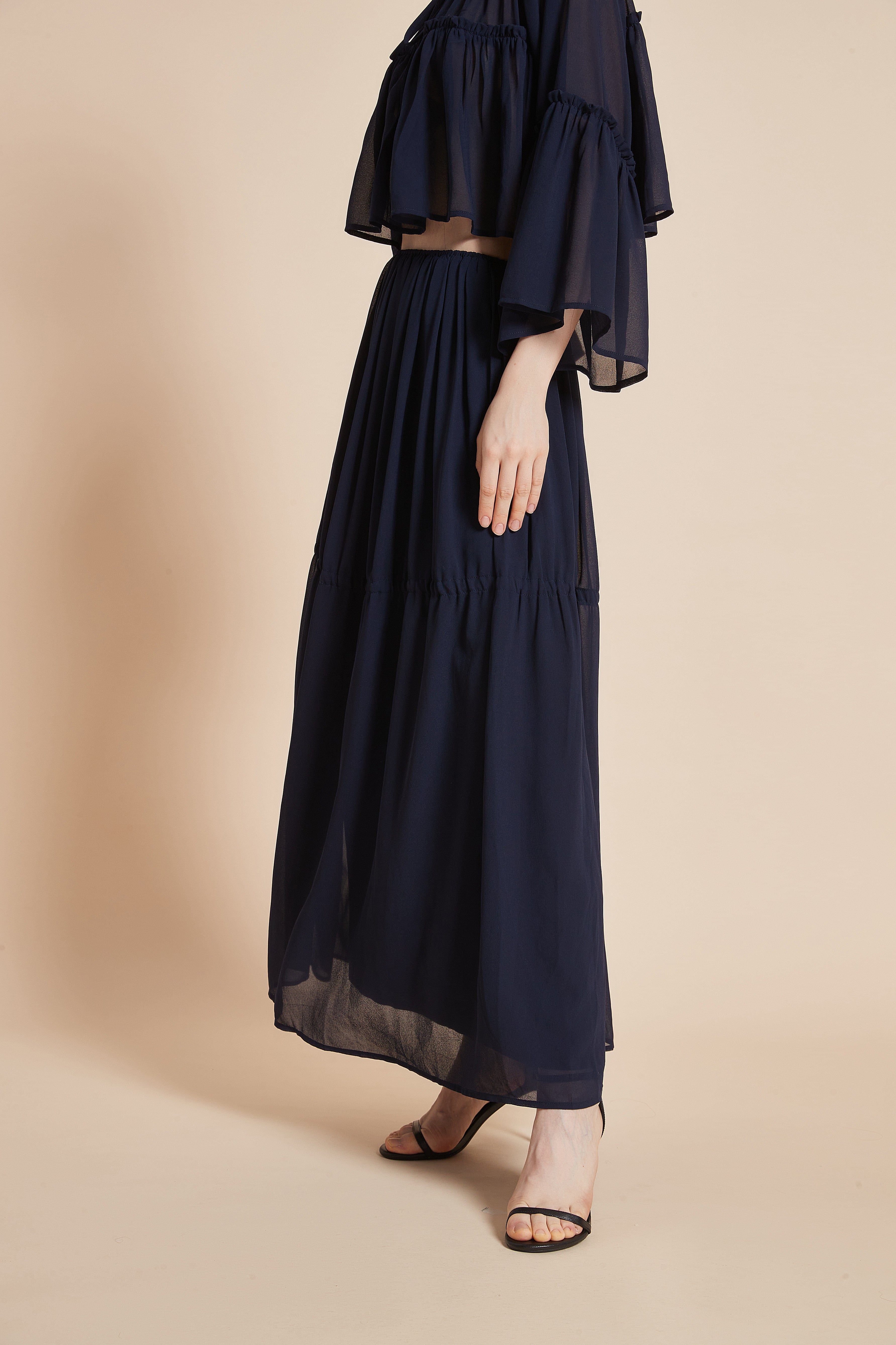 يولا تنورة نسائية طويلة واسعة بقصة كشكش