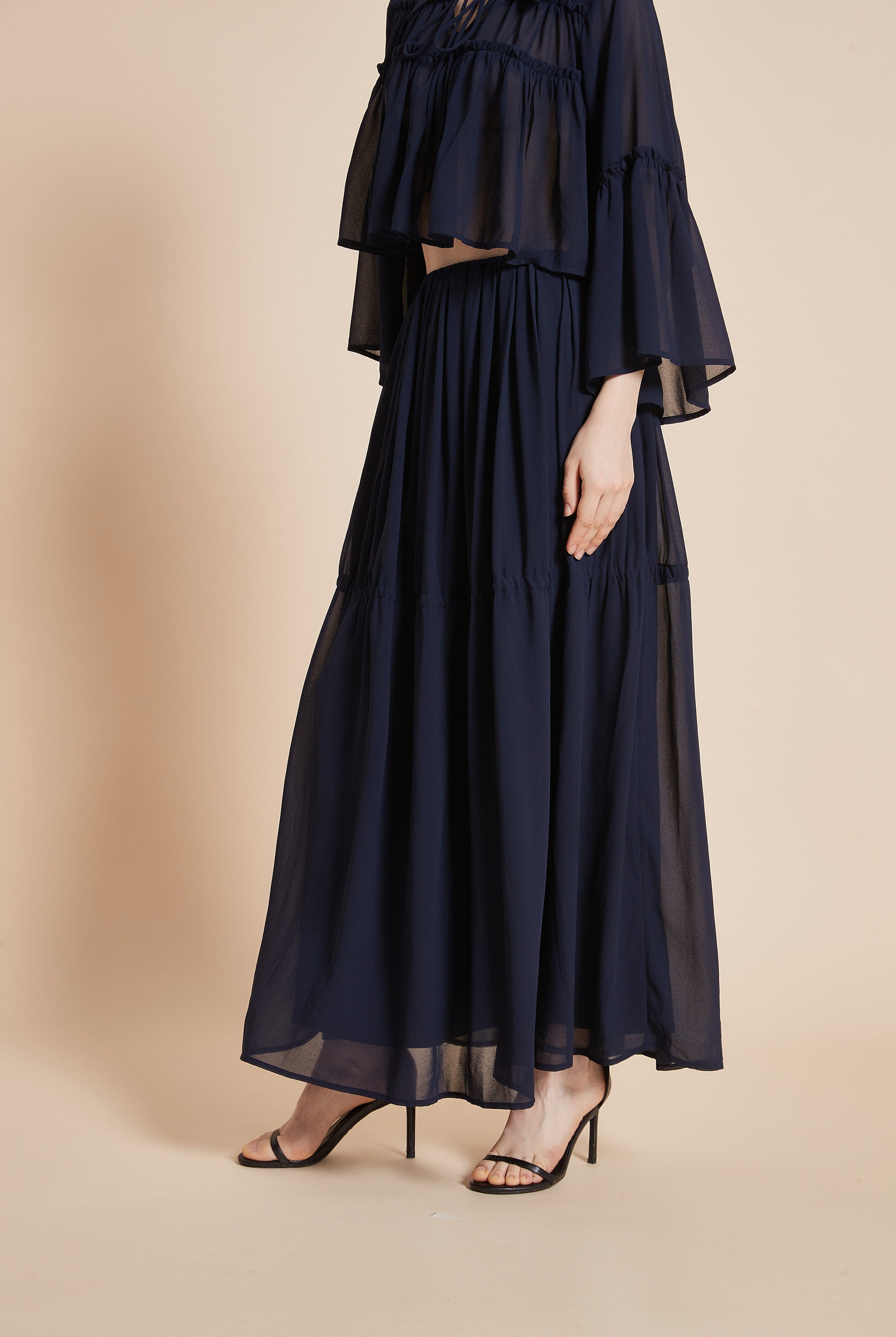 يولا تنورة نسائية طويلة واسعة بقصة كشكش