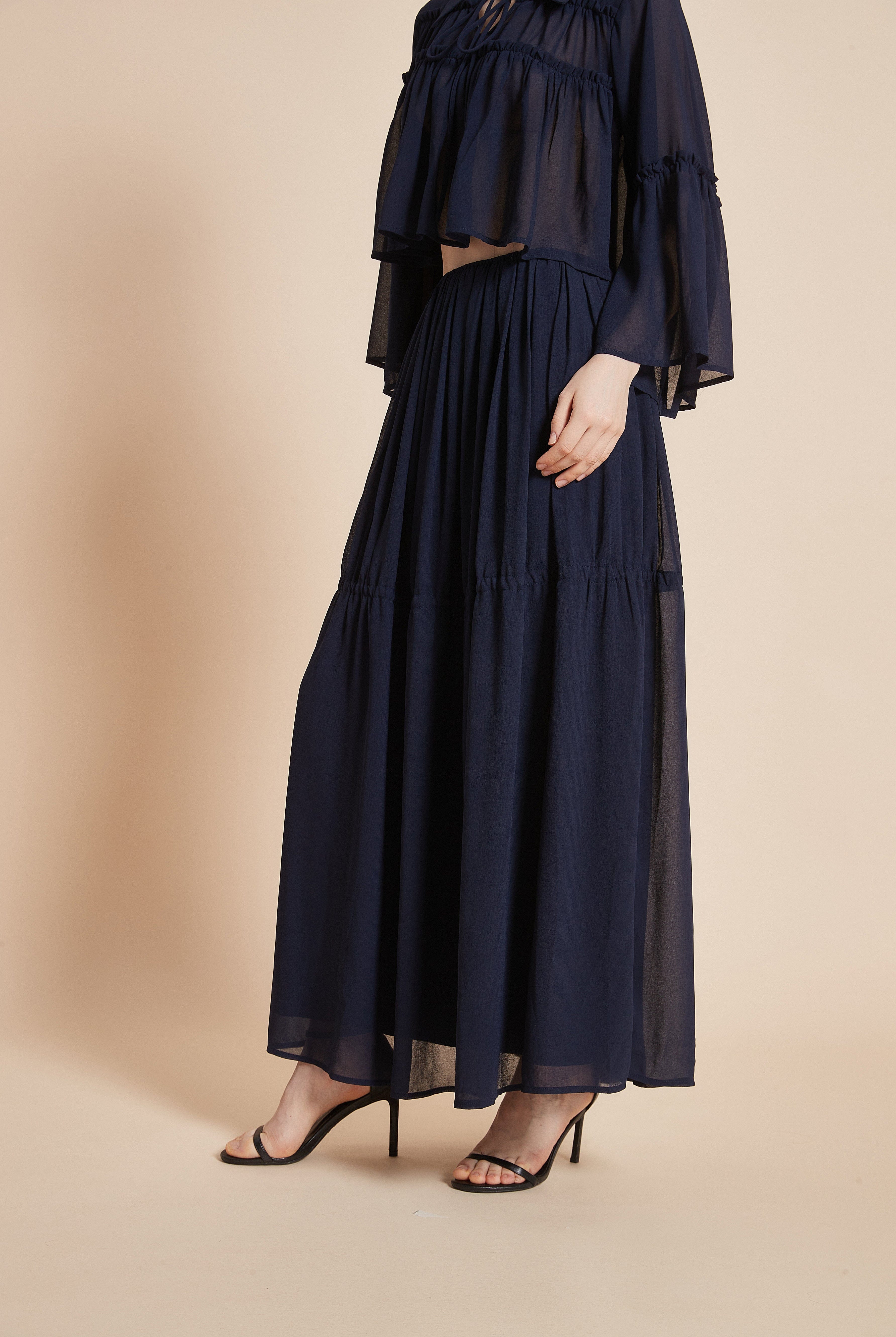 يولا تنورة نسائية طويلة واسعة بقصة كشكش